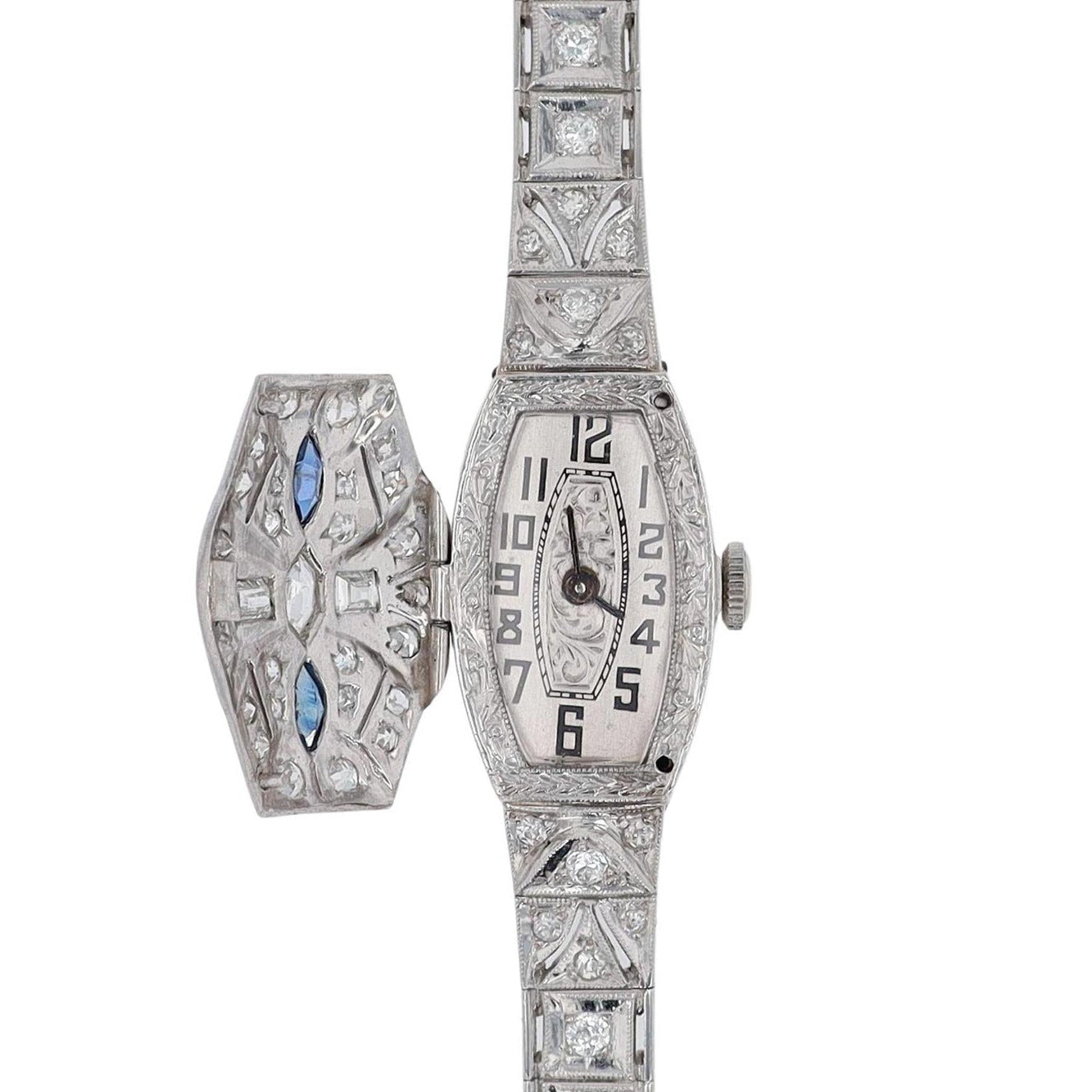 Ladies Art Deco Cocktail Diamond Sapphire Platinum Secret Watch