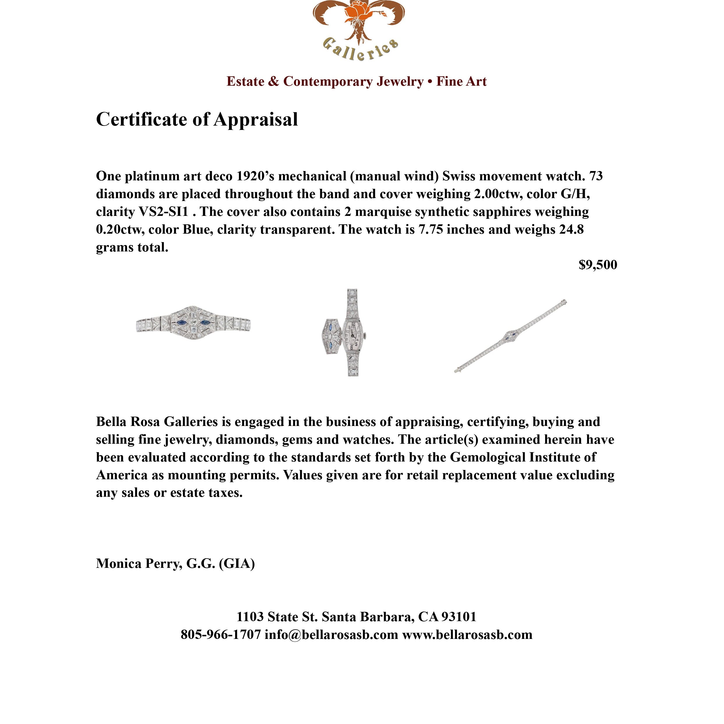 Ladies Art Deco Cocktail Diamond Sapphire Platinum Secret Watch