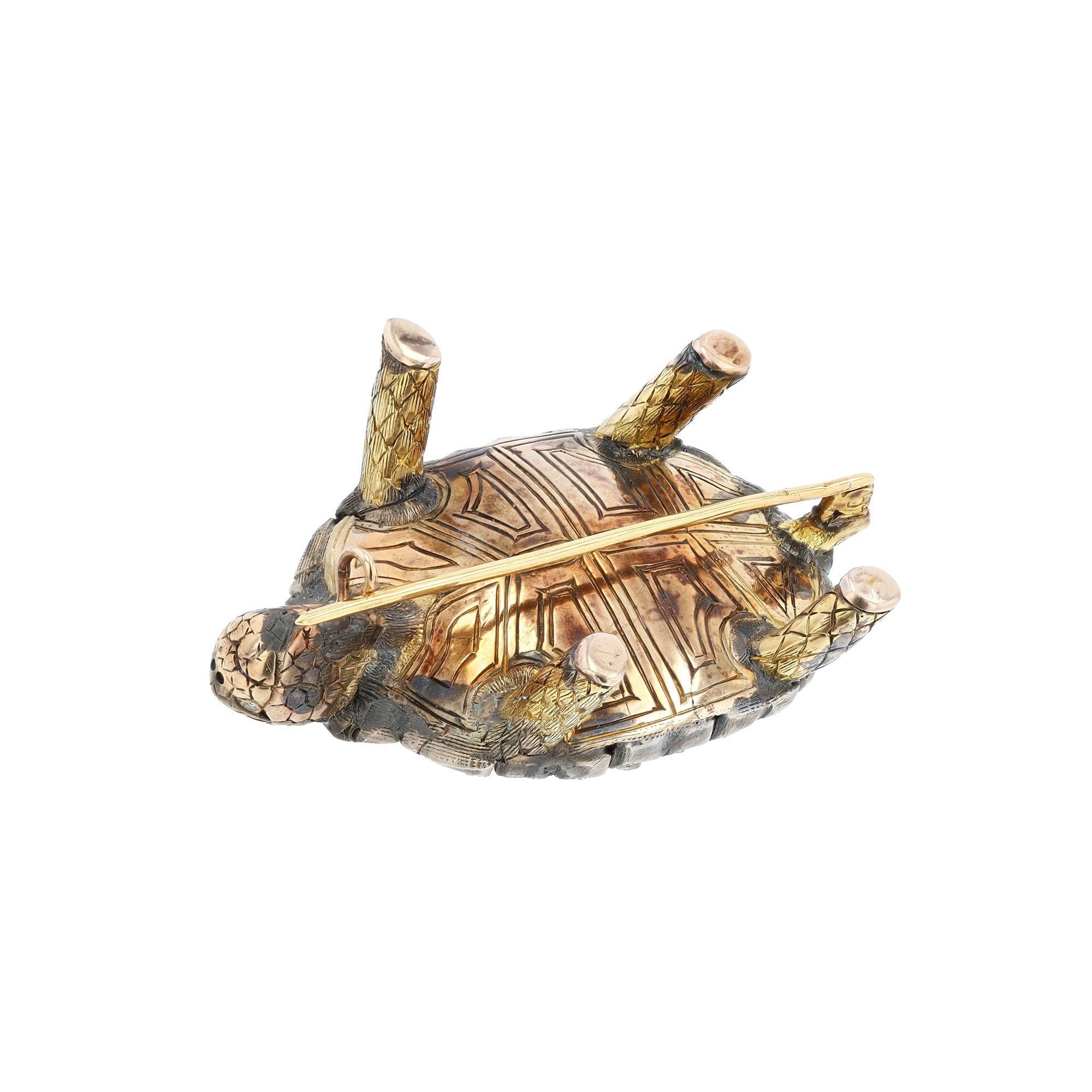 2.50CTW Rose Cut Diamond Silver & 14k Yellow Gold Turtle Brooch Pin