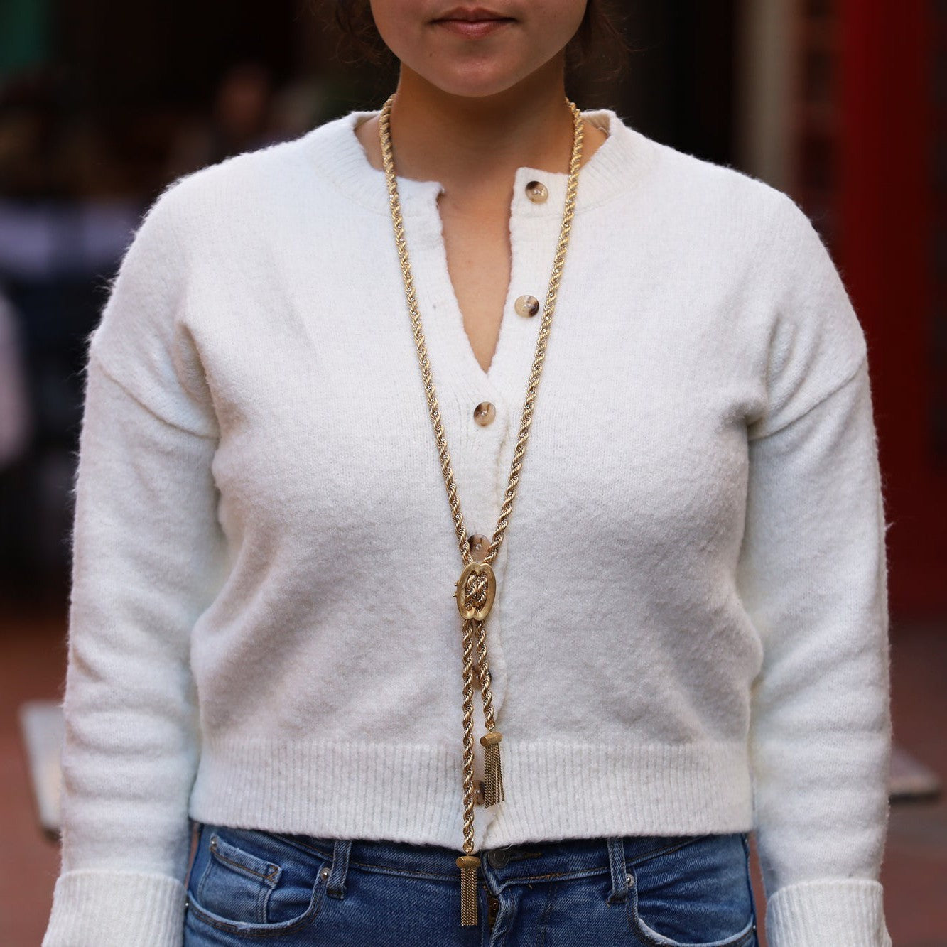 Lariat Style Heavy Twisted Rope Bolo Necklace