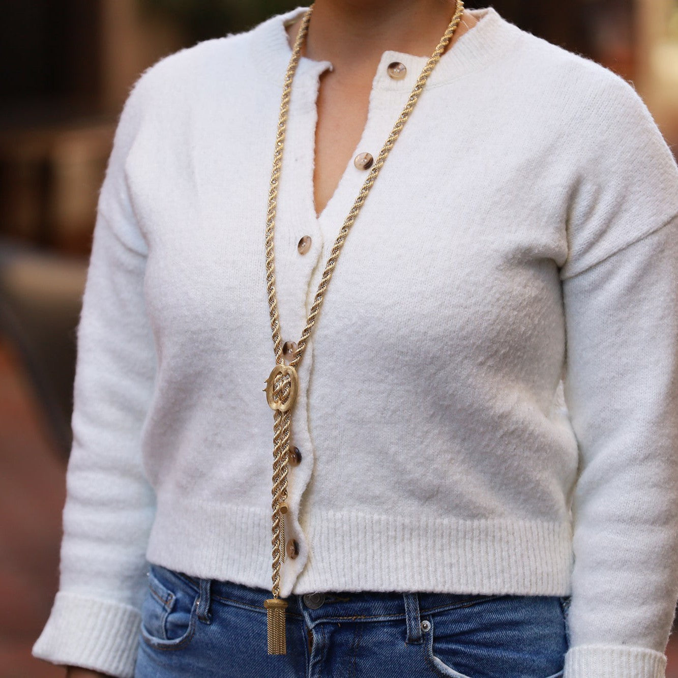 Lariat Style Heavy Twisted Rope Bolo Necklace