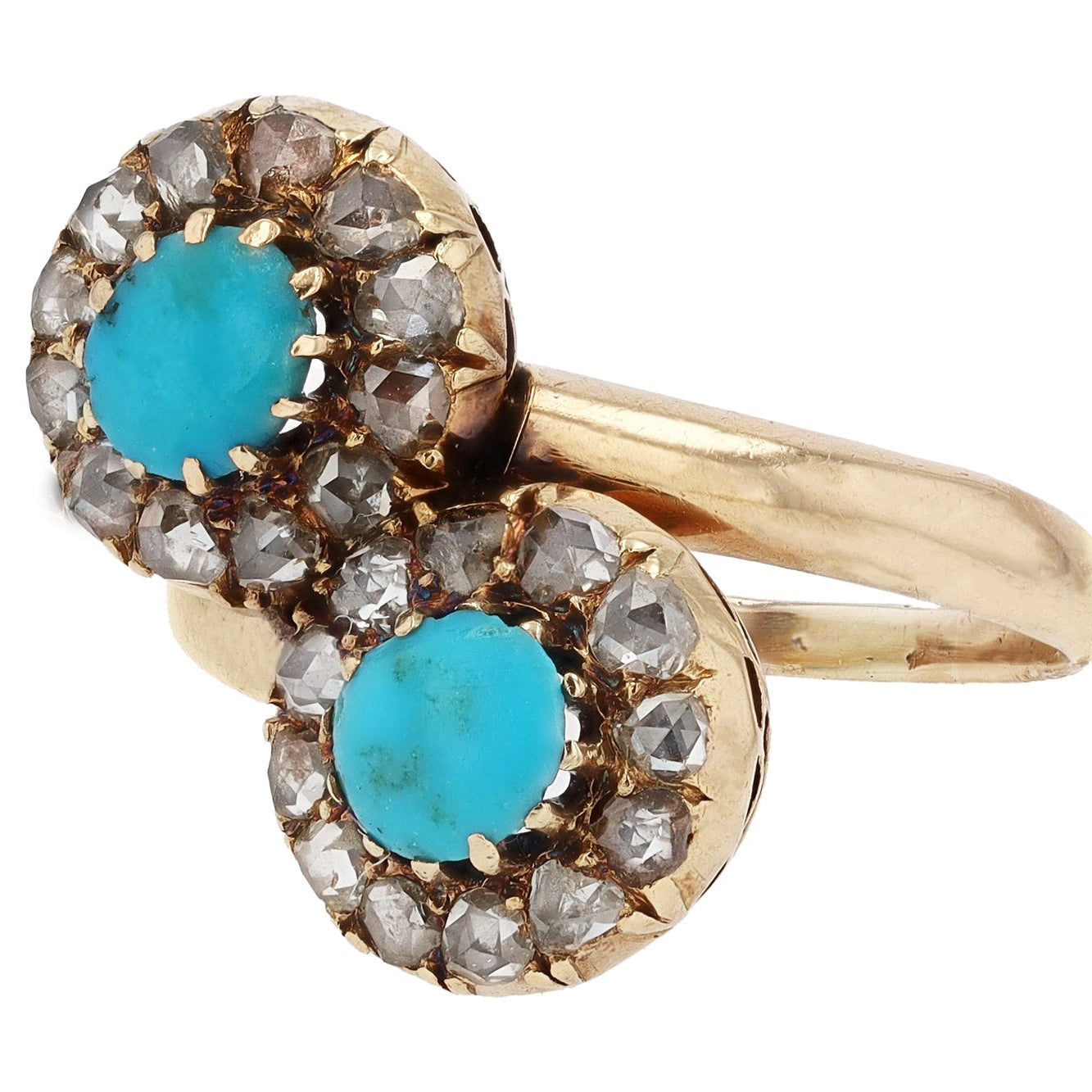 Late Georgian Turquoise and Rose Cut Diamond Toi Et Moi Engagement Ring