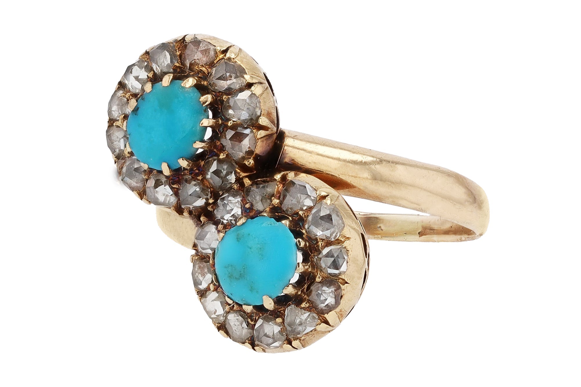 Late Georgian Turquoise and Rose Cut Diamond Toi Et Moi Engagement Ring