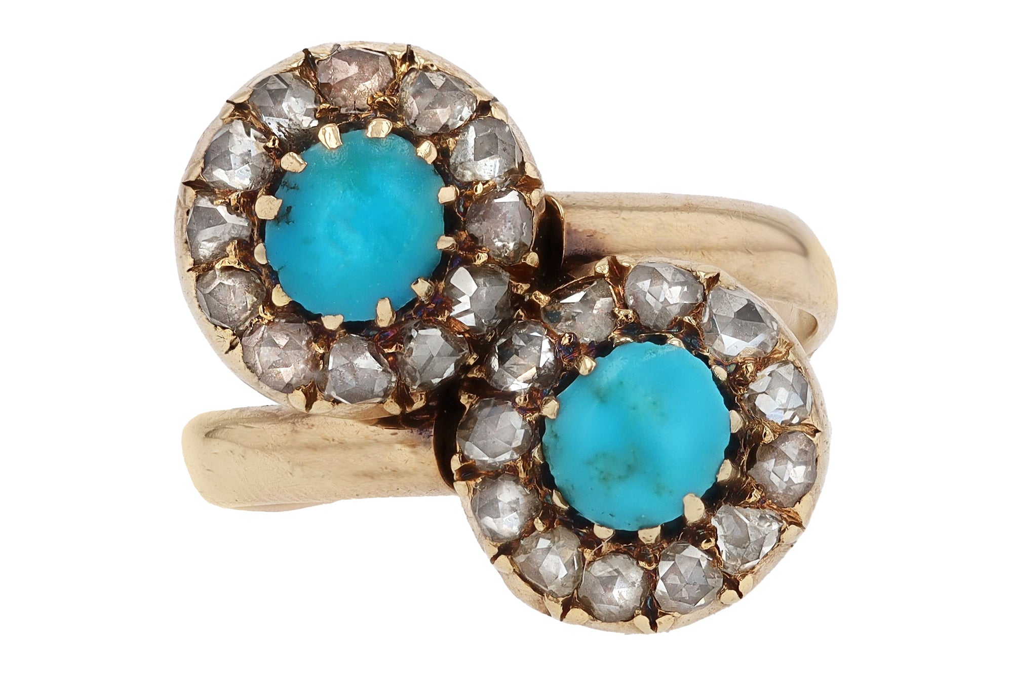 Late Georgian Turquoise and Rose Cut Diamond Toi Et Moi Engagement Ring