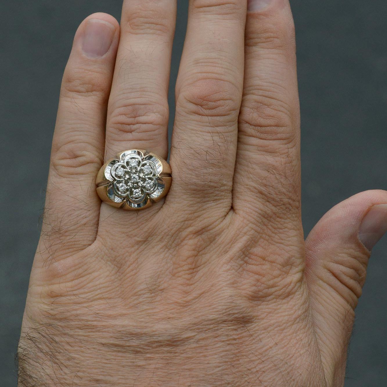 Mens 14kt Gold Vintage 7 Diamond Cluster Ring