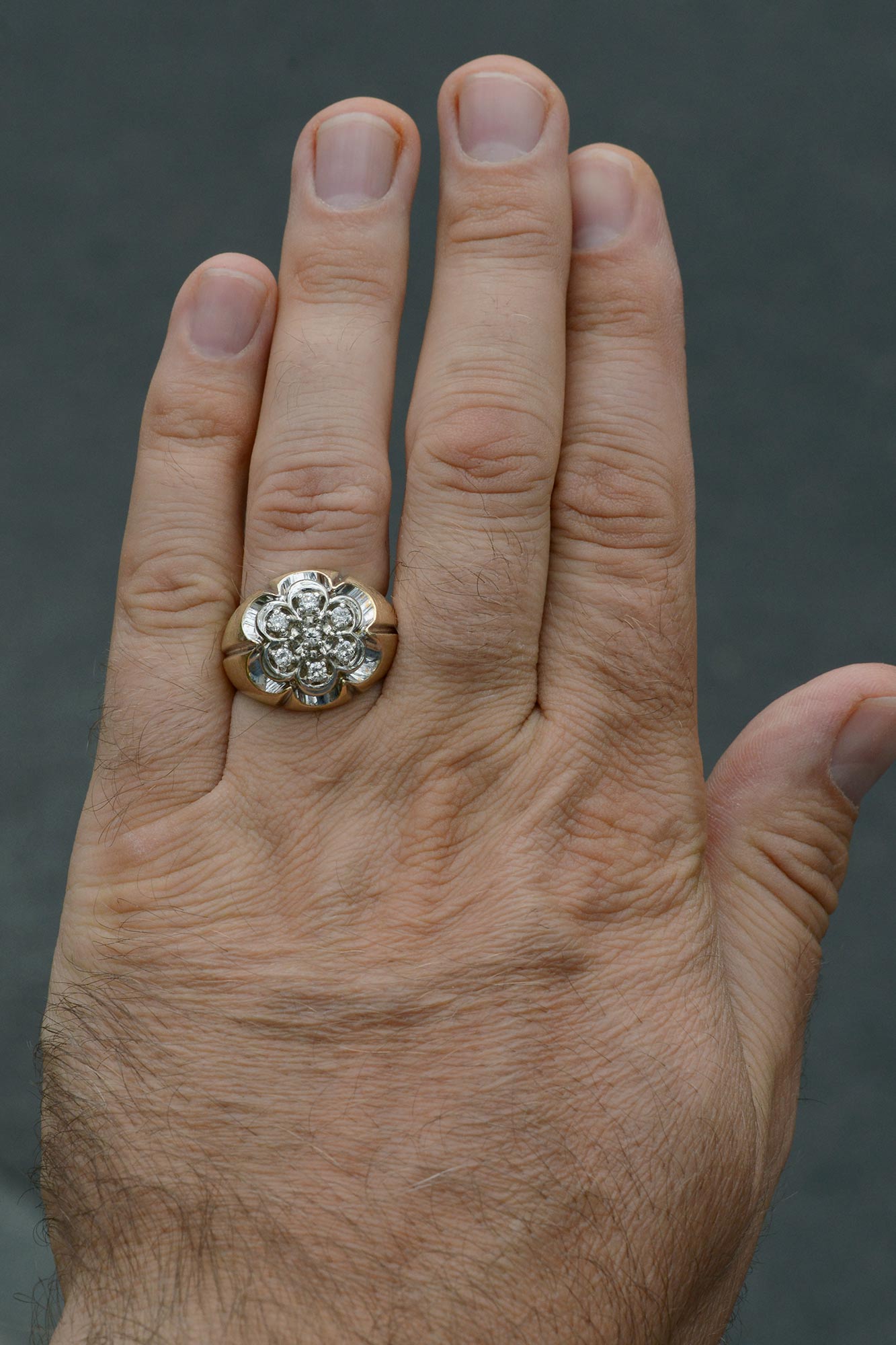 Mens 14kt Gold Vintage 7 Diamond Cluster Ring