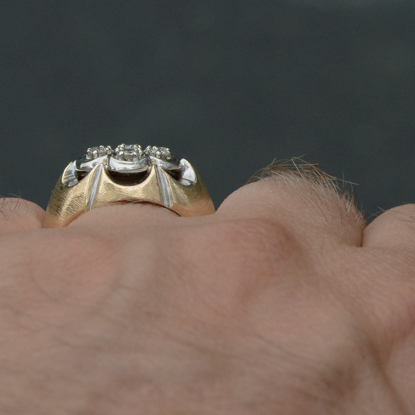 Mens 14kt Gold Vintage 7 Diamond Cluster Ring