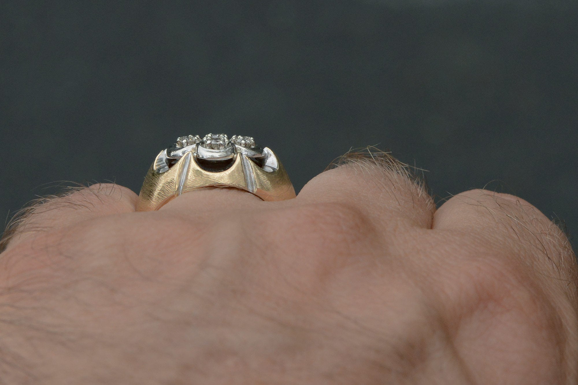 Mens 14kt Gold Vintage 7 Diamond Cluster Ring