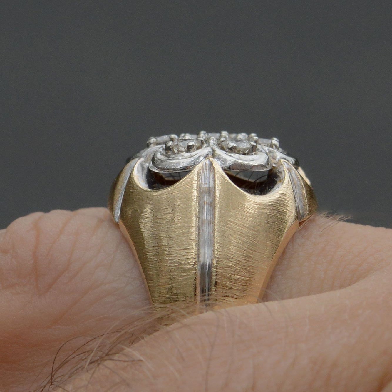 Mens 14kt Gold Vintage 7 Diamond Cluster Ring