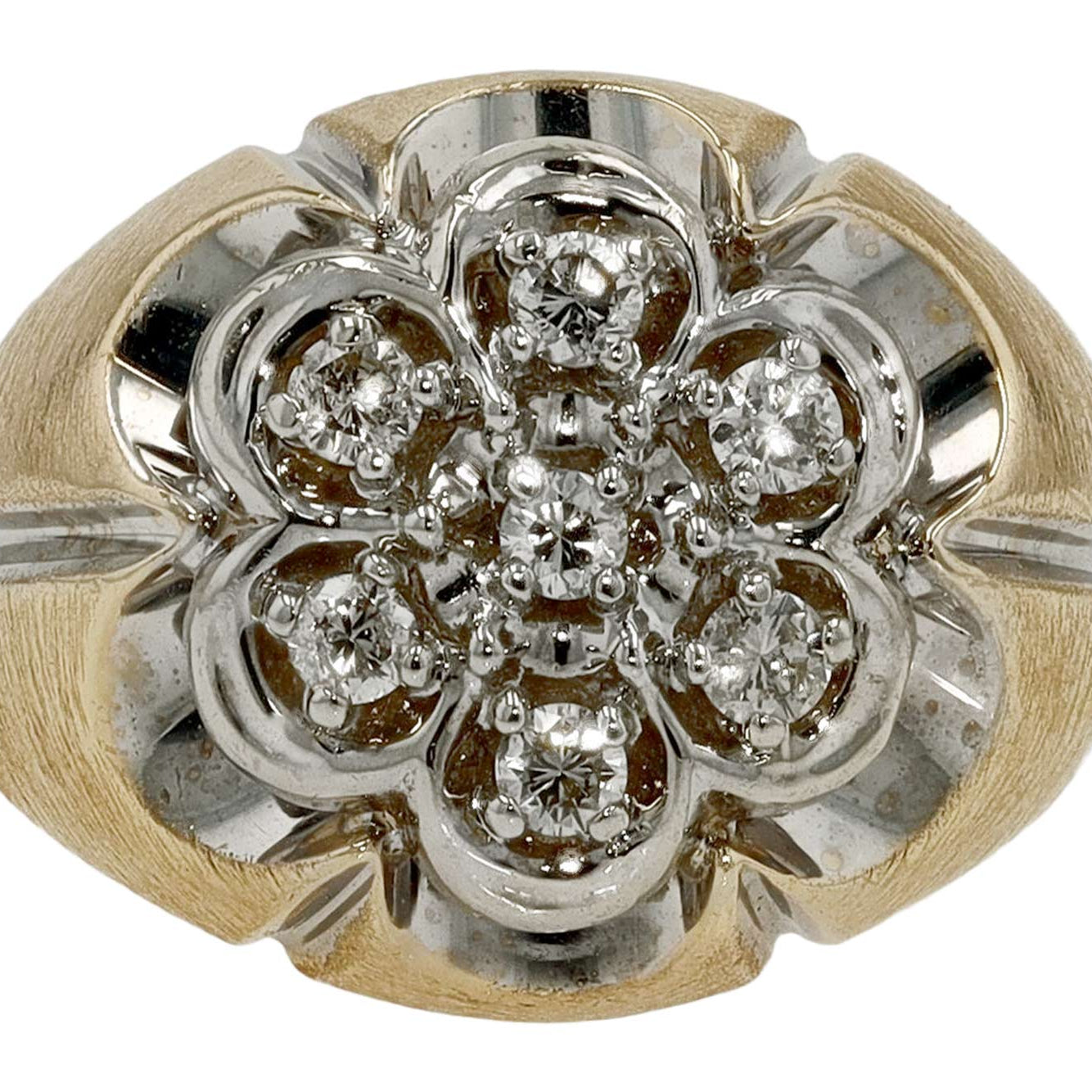 Mens 14kt Gold Vintage 7 Diamond Cluster Ring