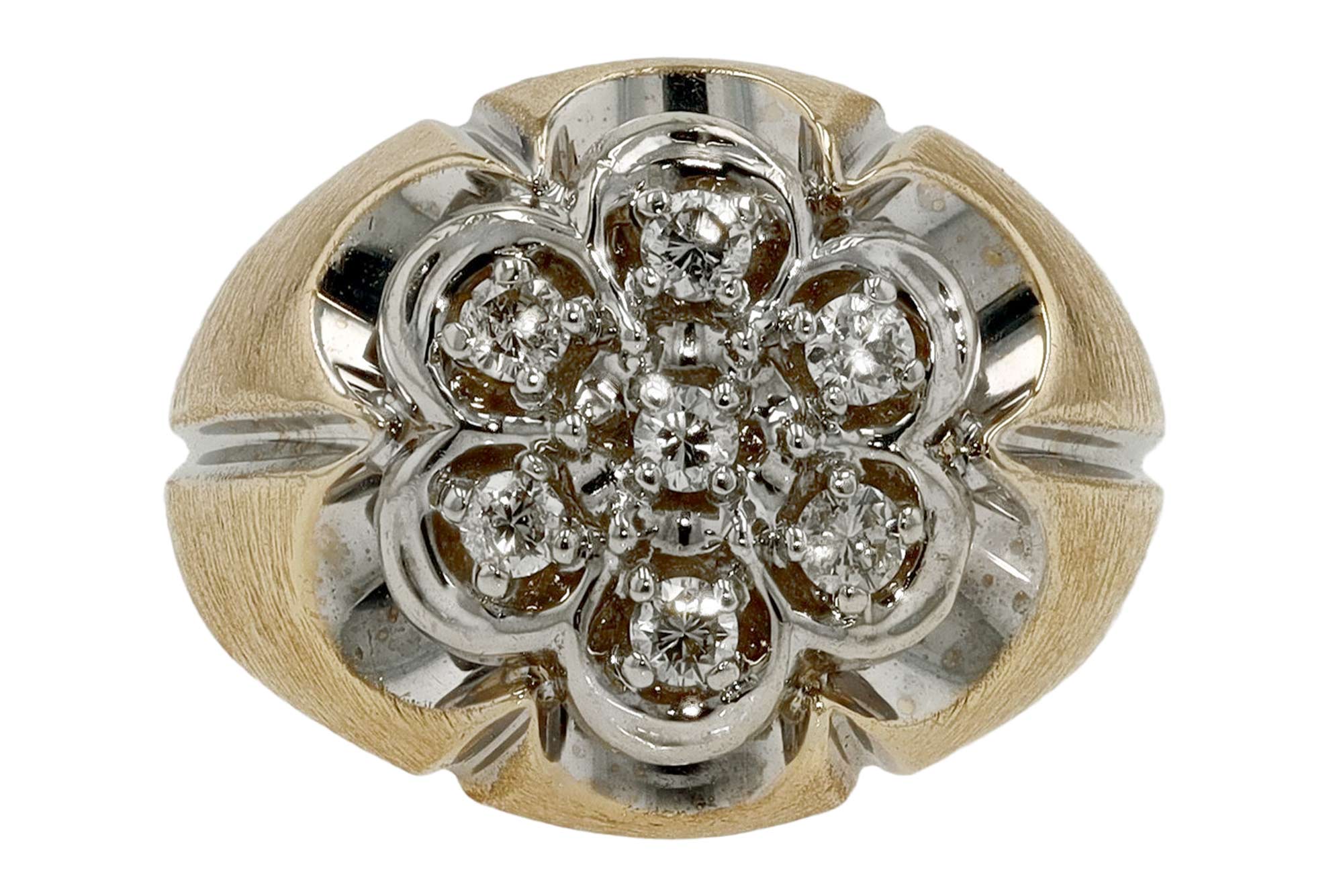 Mens 14kt Gold Vintage 7 Diamond Cluster Ring