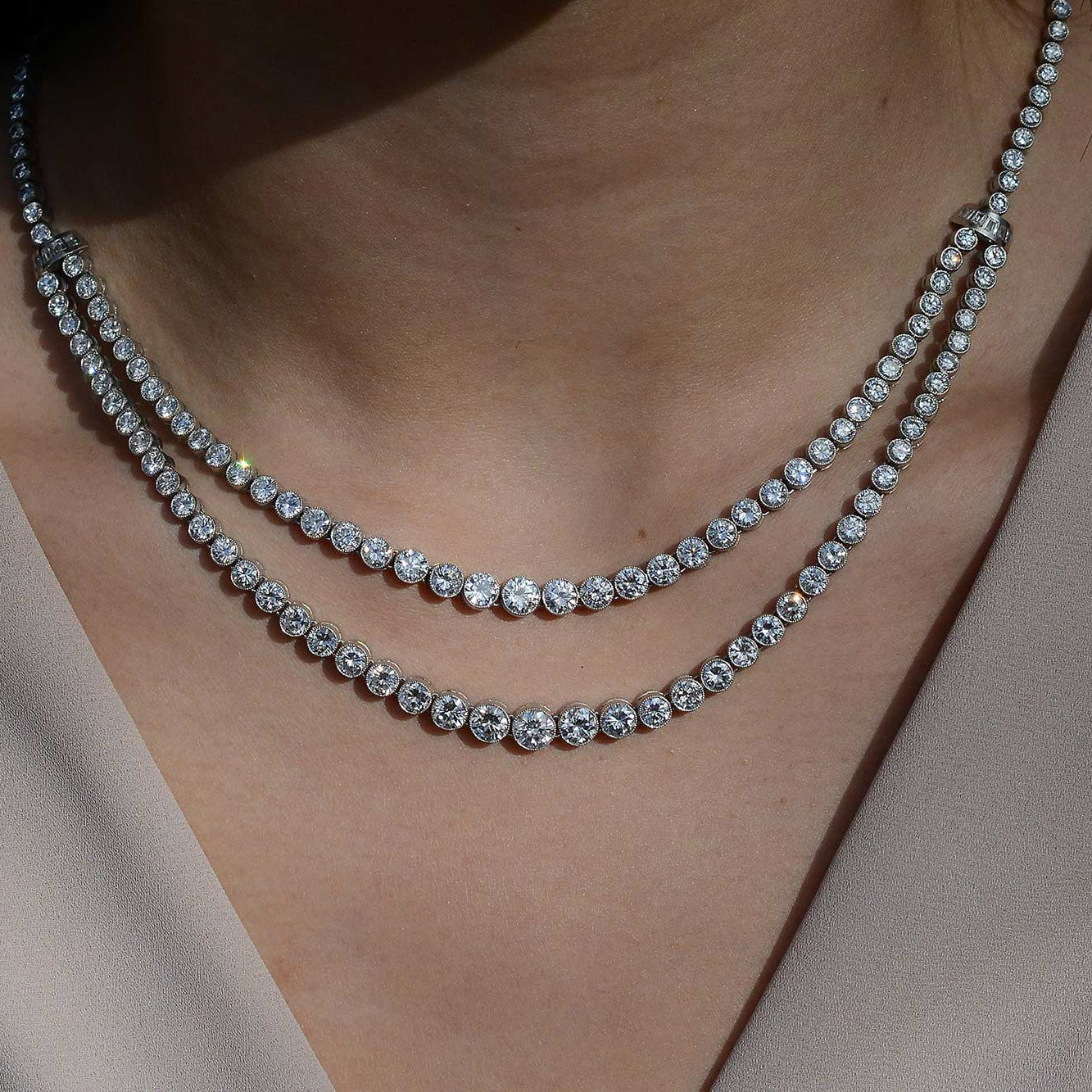 Mid Century 23 Carat Diamond Twin Strand Rivière Necklace