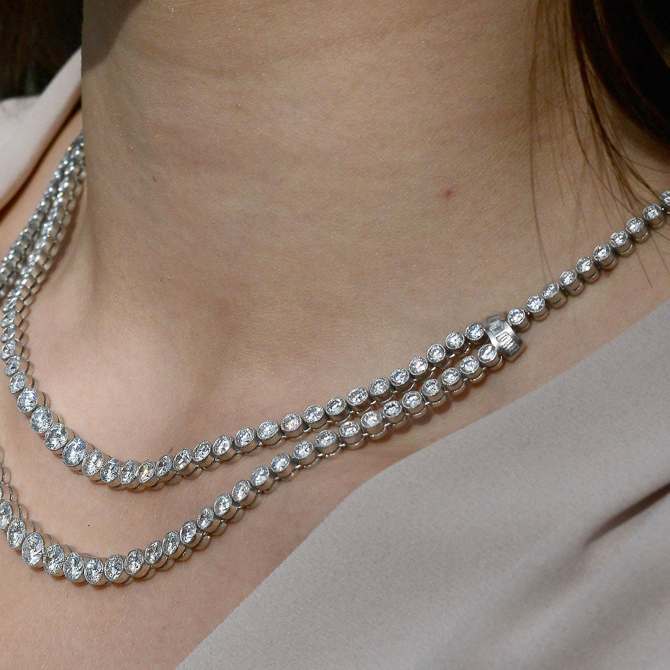 Mid Century 23 Carat Diamond Twin Strand Rivière Necklace