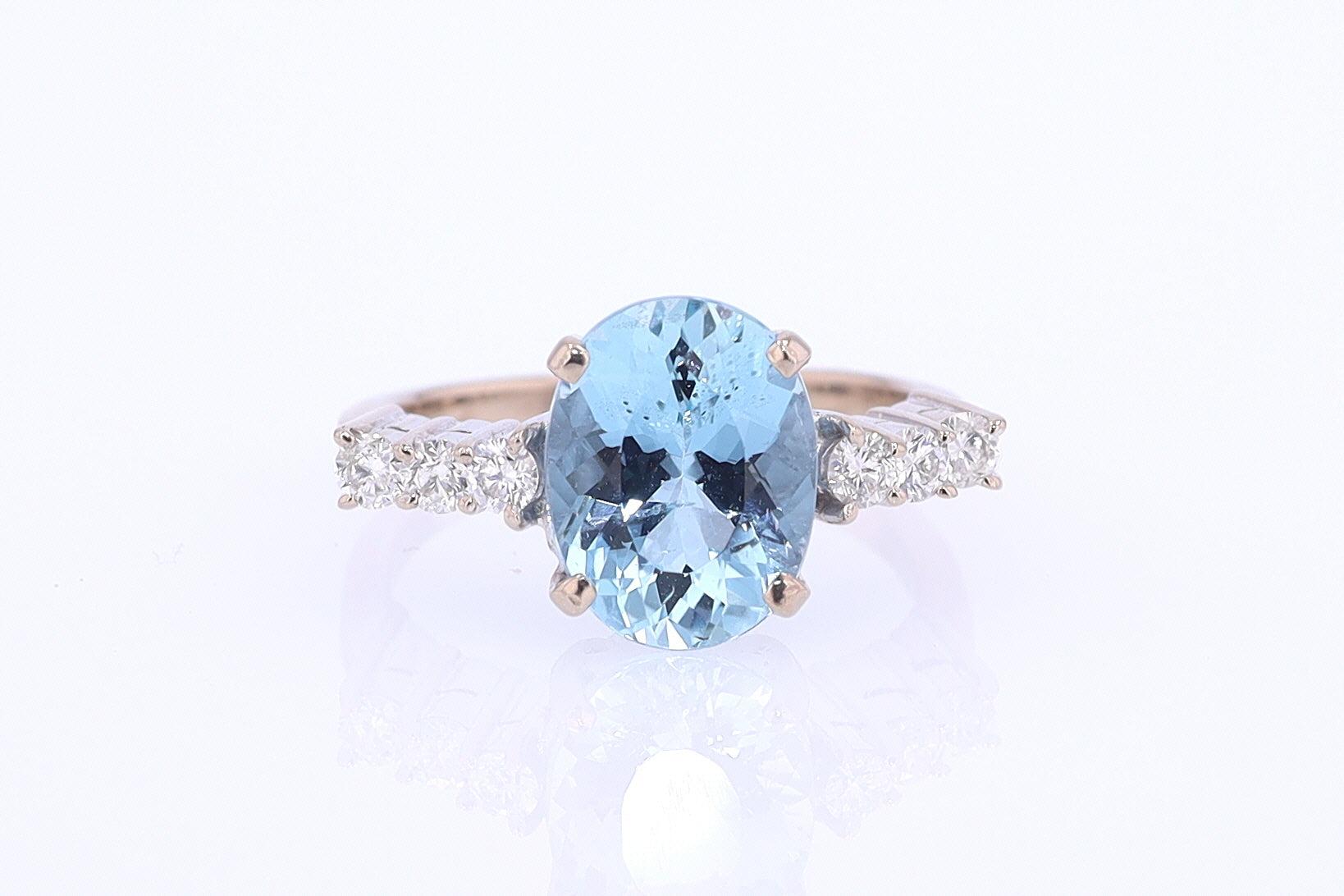 Mid Century 3.20 Carat Aquamarine Engagement Ring