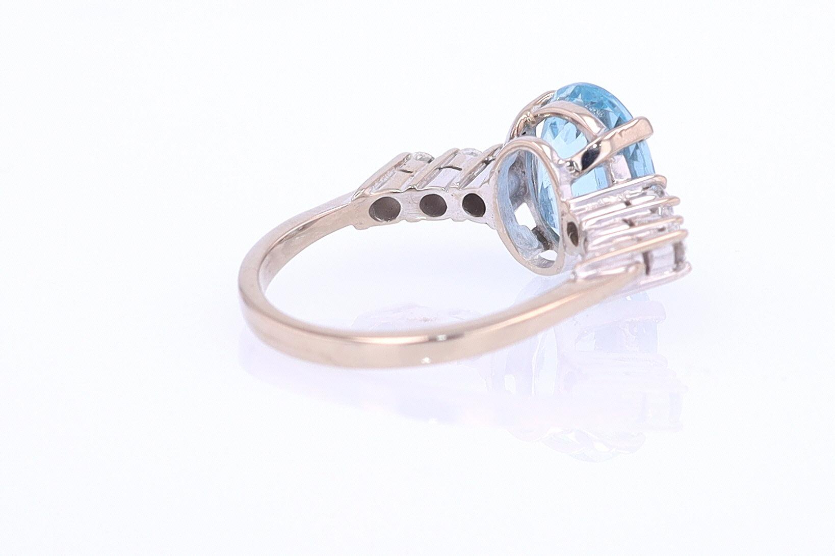 Mid Century 3.20 Carat Aquamarine Engagement Ring