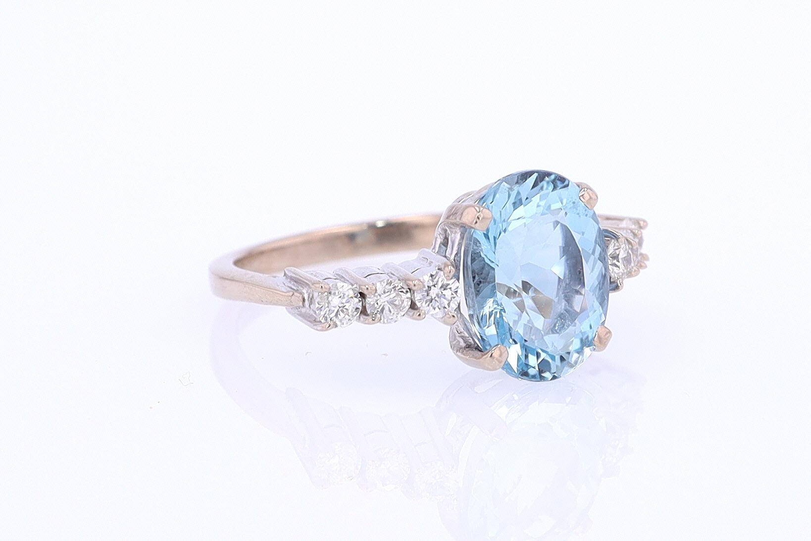 Mid Century 3.20 Carat Aquamarine Engagement Ring