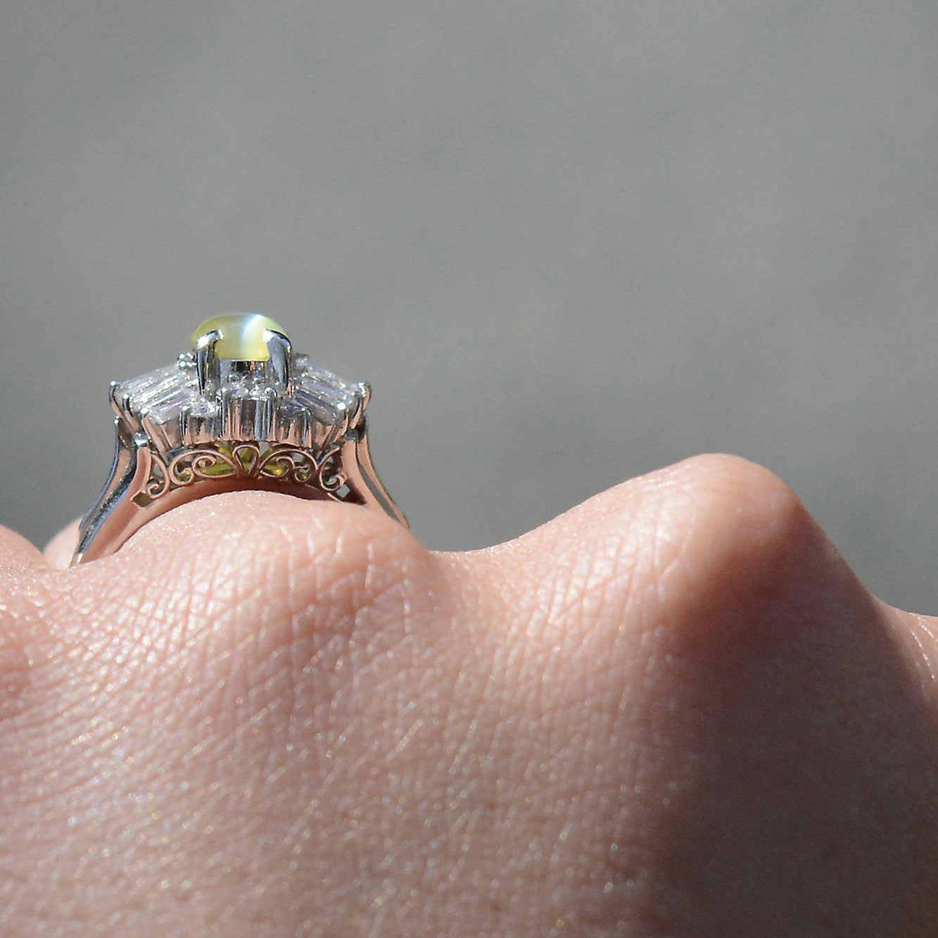 Mid Century Cat's Eye Chrysoberyl Cocktail Ring