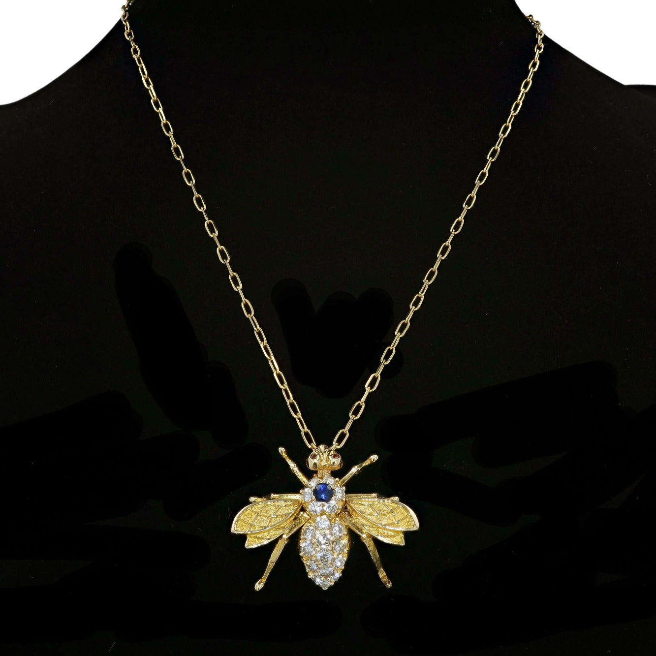 Mid-Century Diamond & Sapphire Bee Brooch Pendant