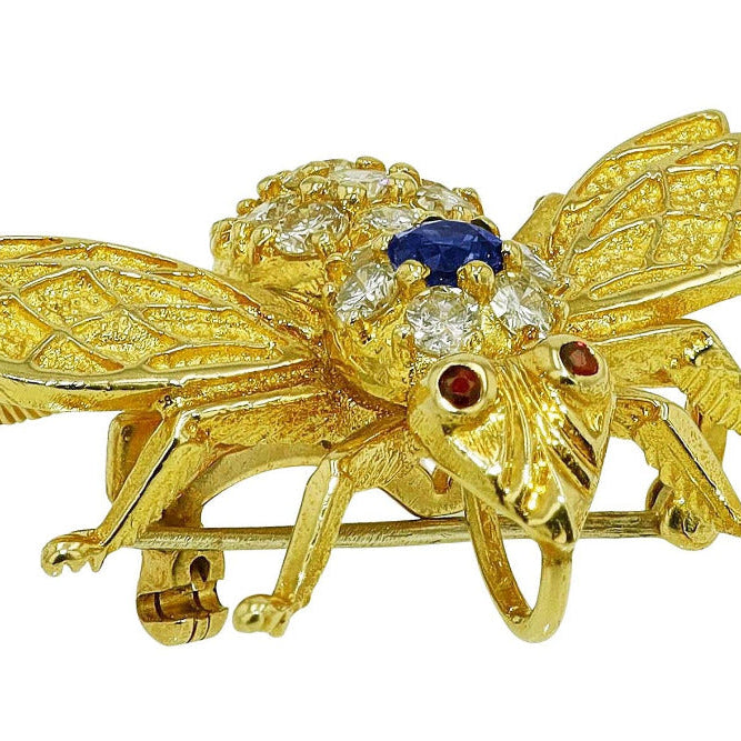 Mid-Century Diamond & Sapphire Bee Brooch Pendant