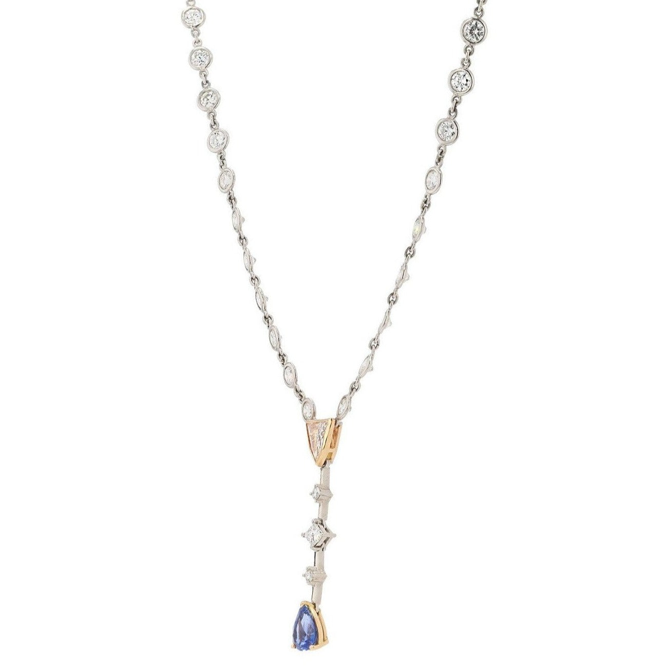 Mid Century Estate 4 Carat Diamond and Sapphire Drop Necklace
