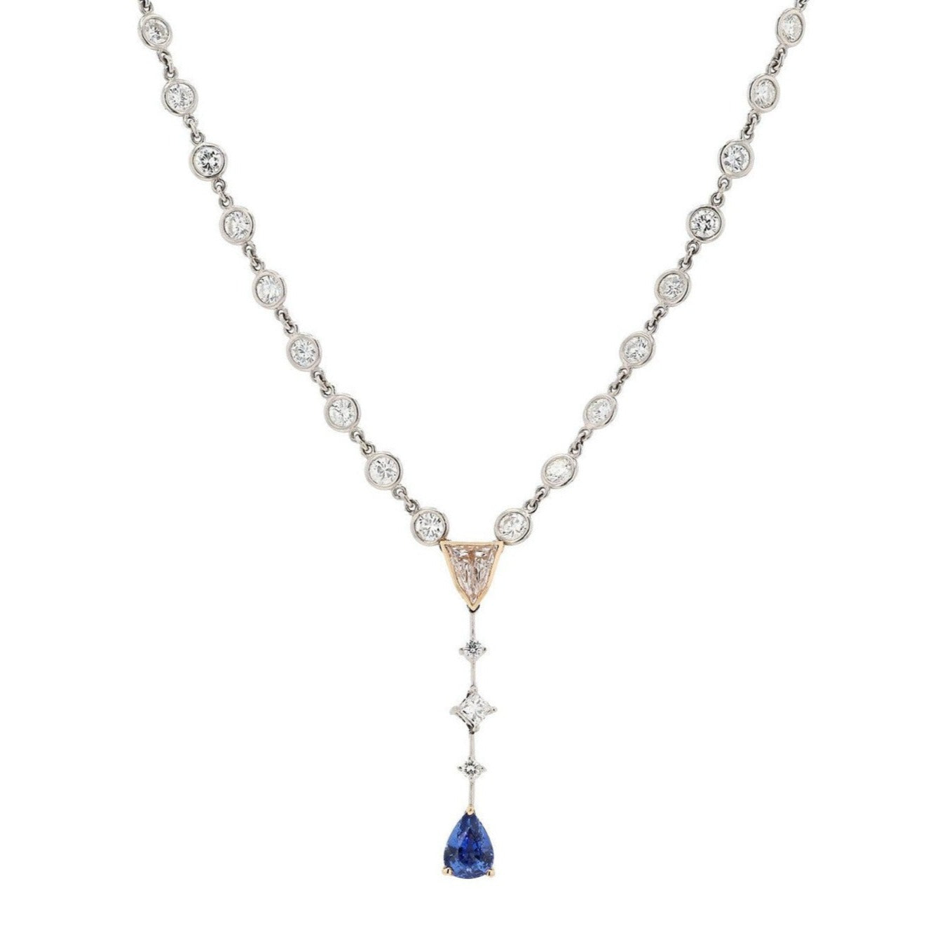 Mid Century Estate 4 Carat Diamond and Sapphire Drop Necklace