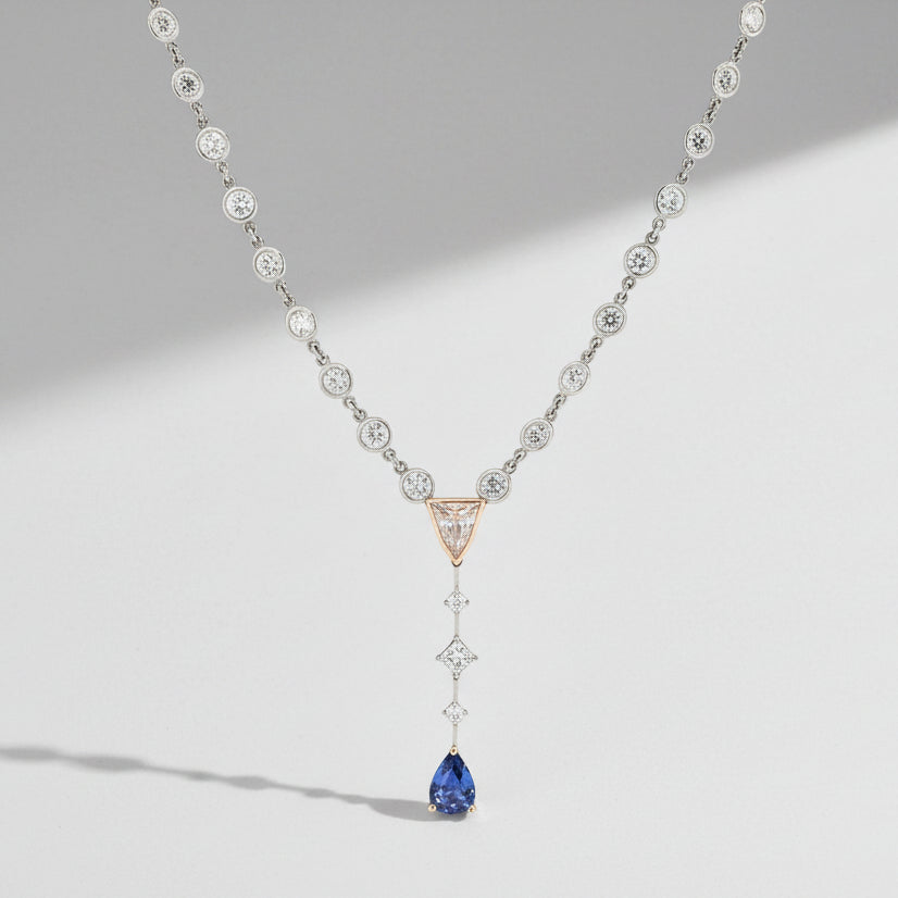 Mid Century Estate 4 Carat Diamond and Sapphire Drop Necklace
