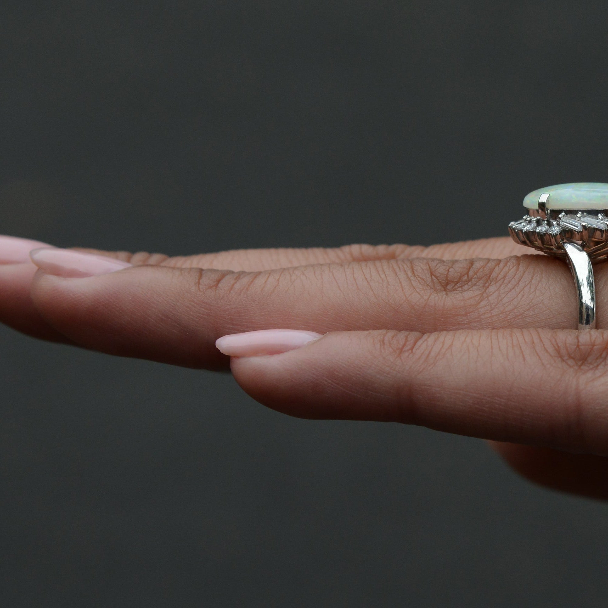 Mid Century Opal and Diamond Cocktail Ring
