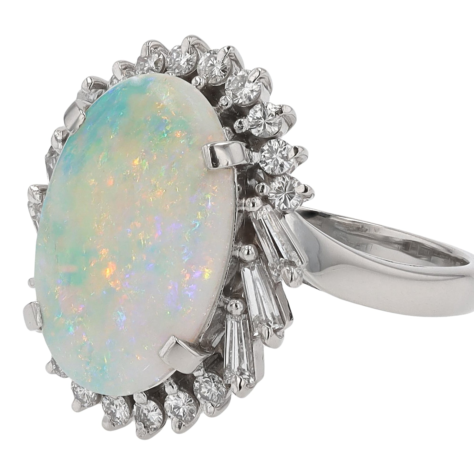 Mid Century Opal and Diamond Cocktail Ring