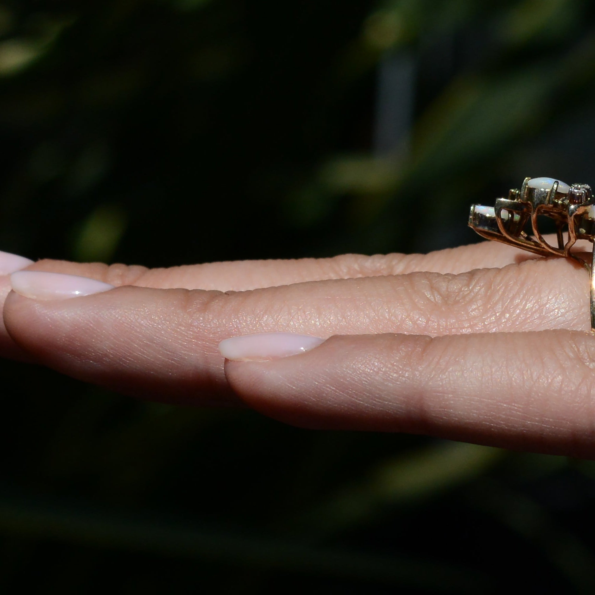 Mid Century Opal Flower Cluster Cocktail Ring