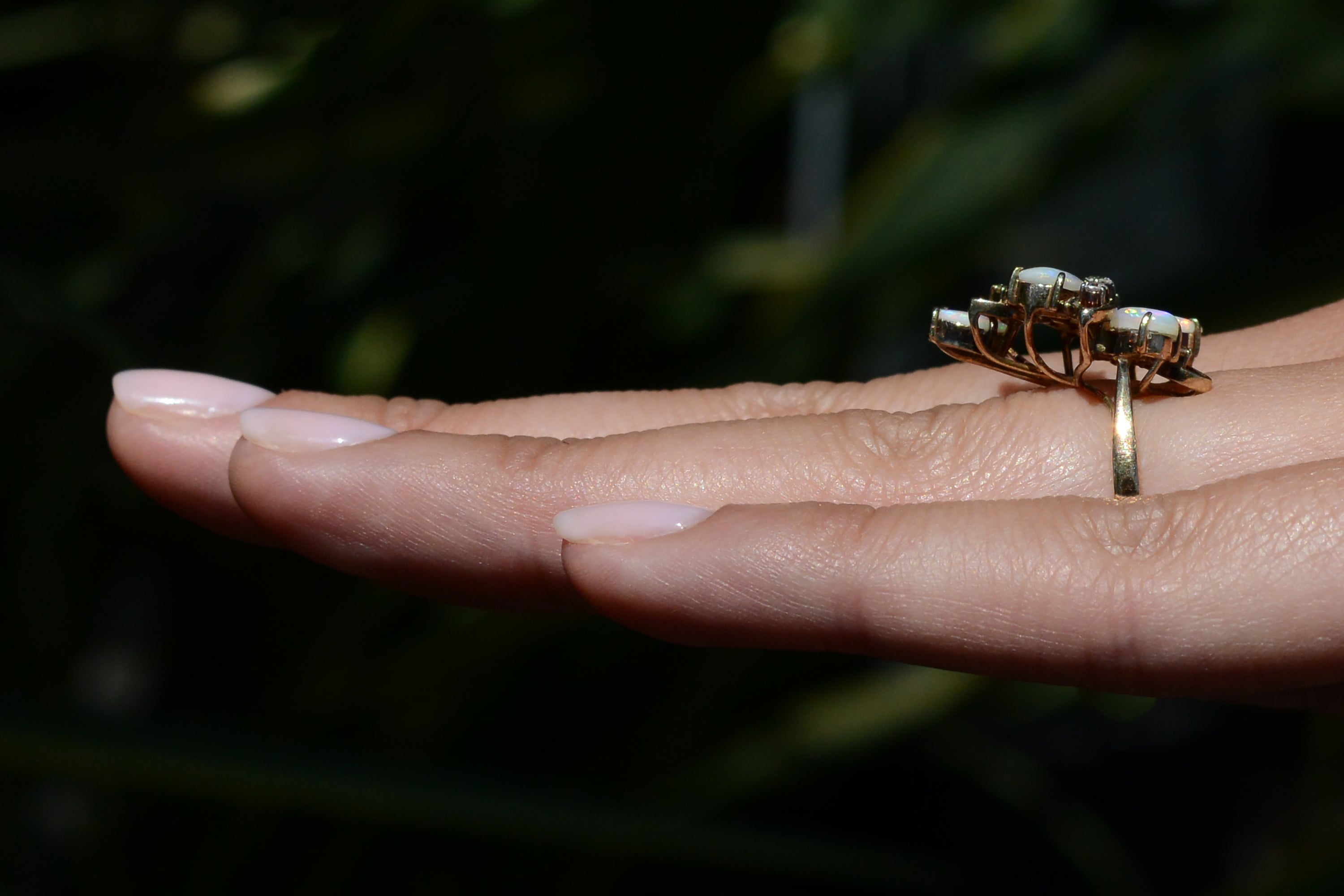 Mid Century Opal Flower Cluster Cocktail Ring
