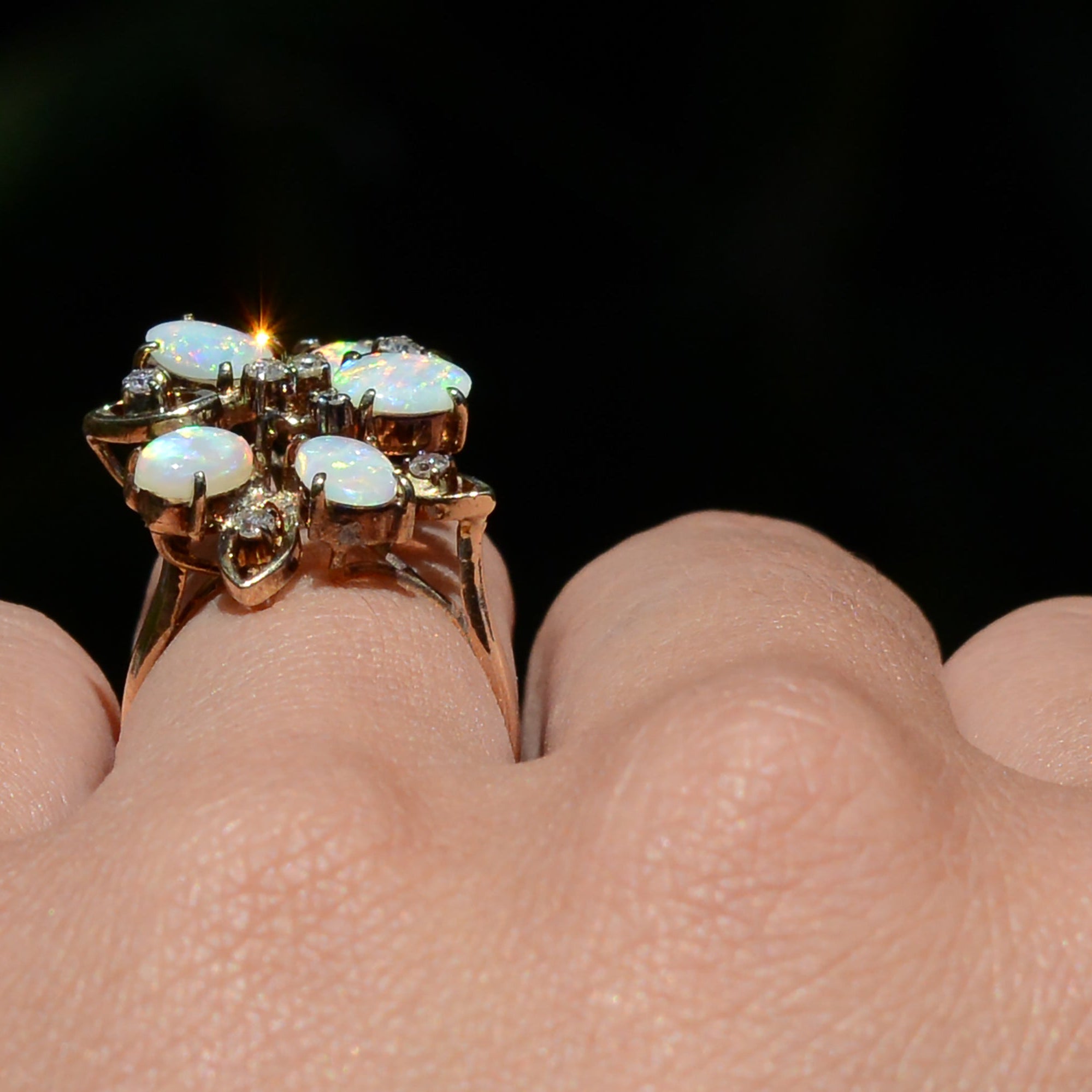 Mid Century Opal Flower Cluster Cocktail Ring