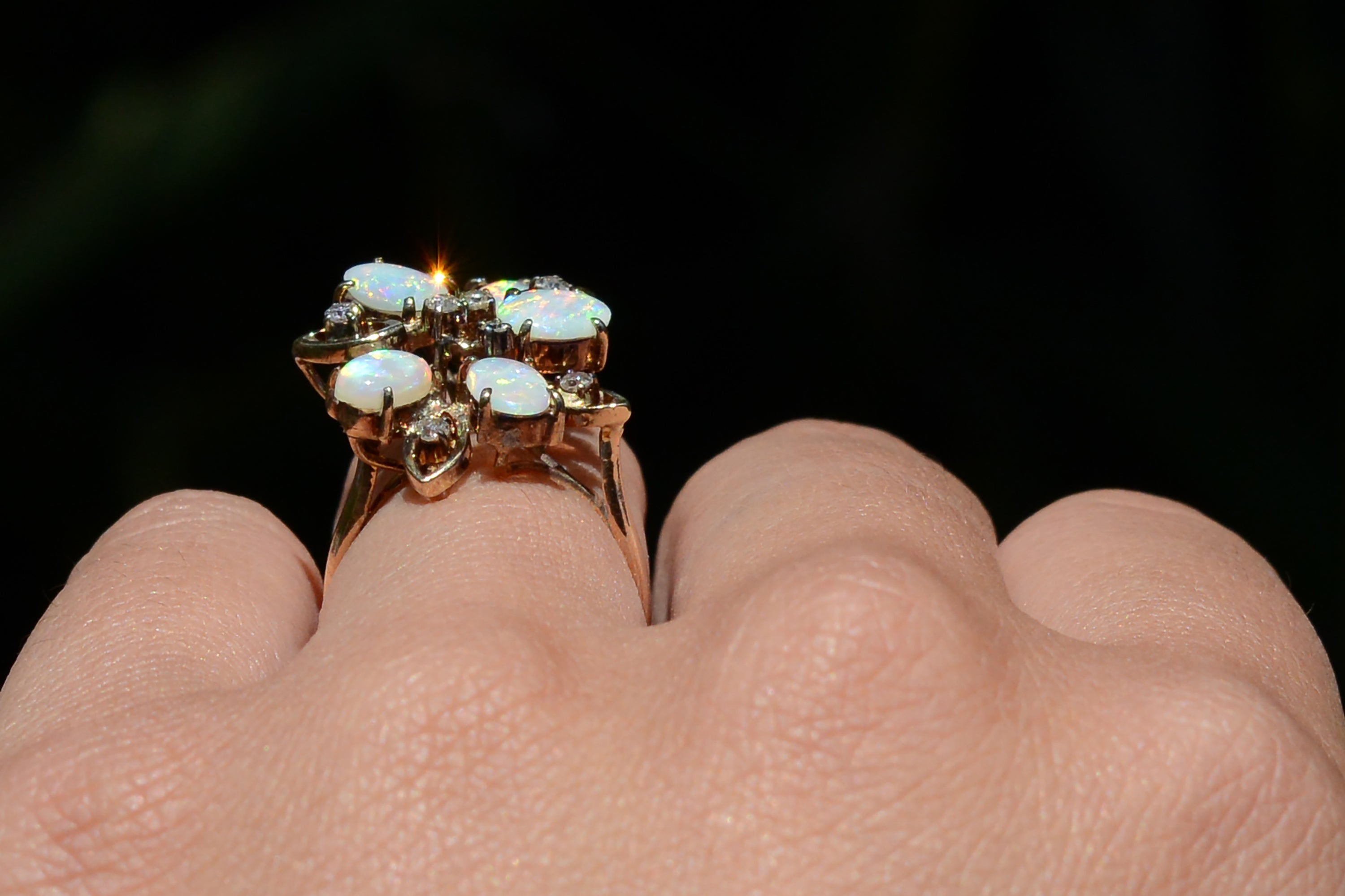 Mid Century Opal Flower Cluster Cocktail Ring