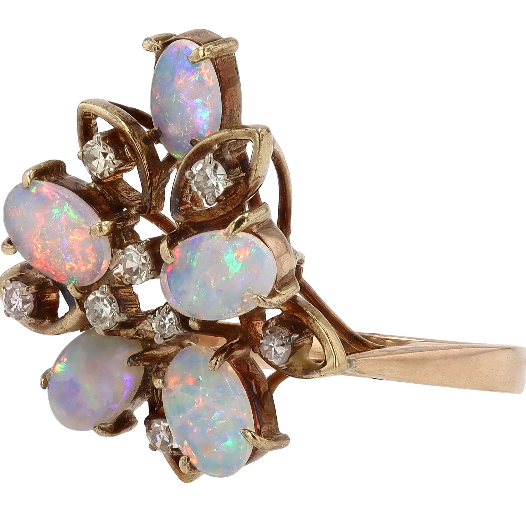Mid Century Opal Flower Cluster Cocktail Ring