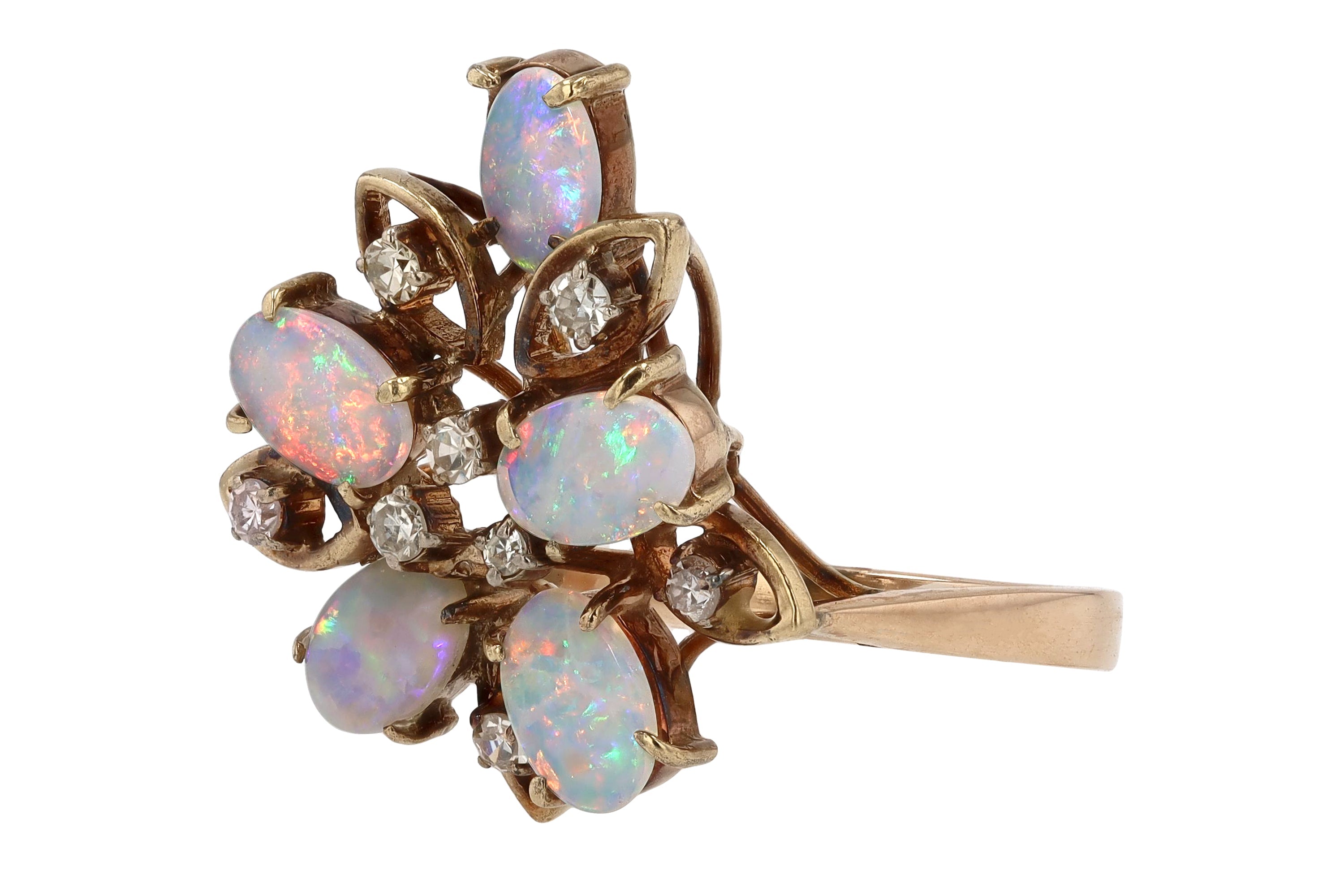 Mid Century Opal Flower Cluster Cocktail Ring