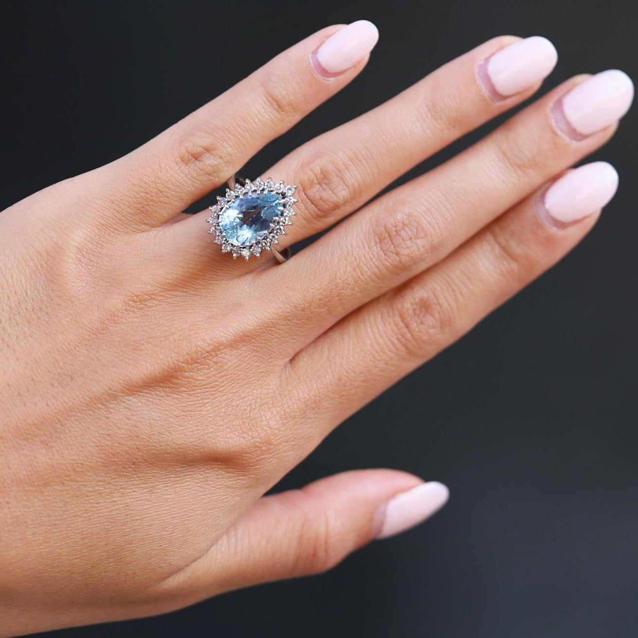 Mid Century Pear Cut 4.25 Carat Aquamarine & Diamond Ring