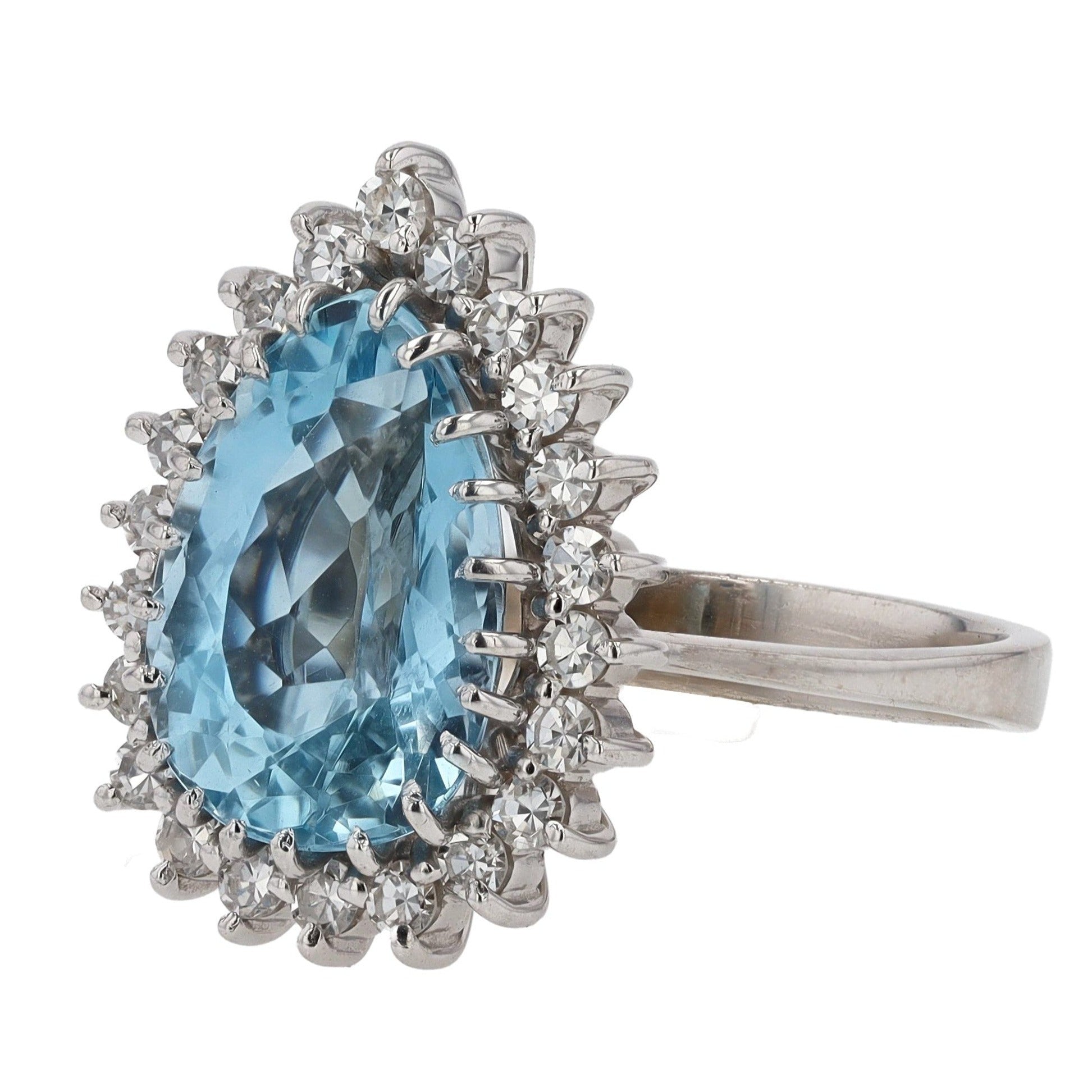 Mid Century Pear Cut 4.25 Carat Aquamarine & Diamond Ring