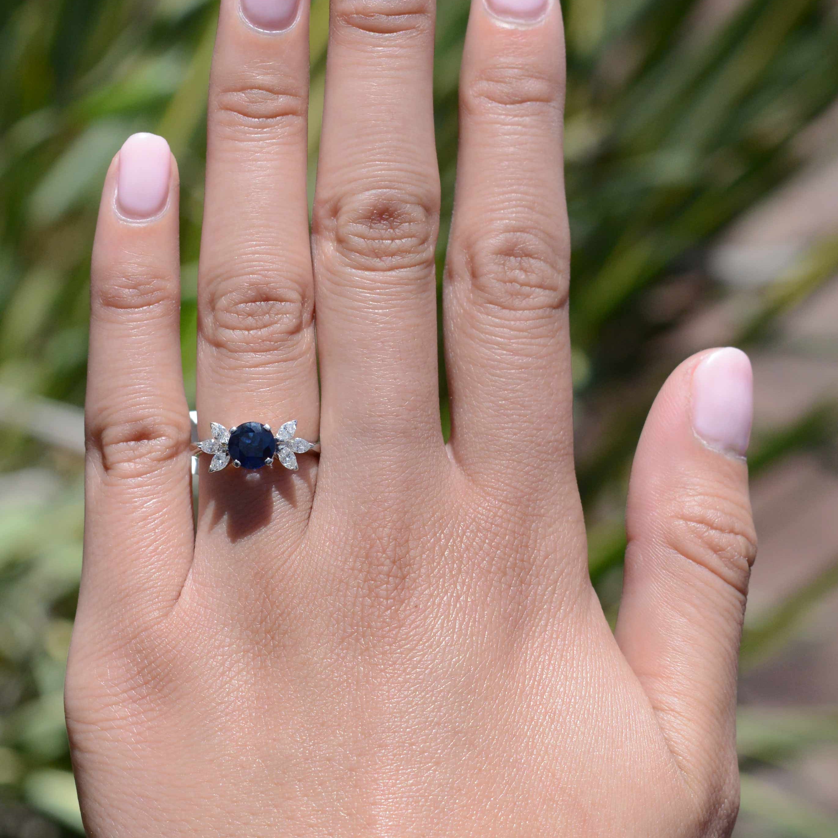 Midcentury Sapphire Diamond Flower Engagement Ring