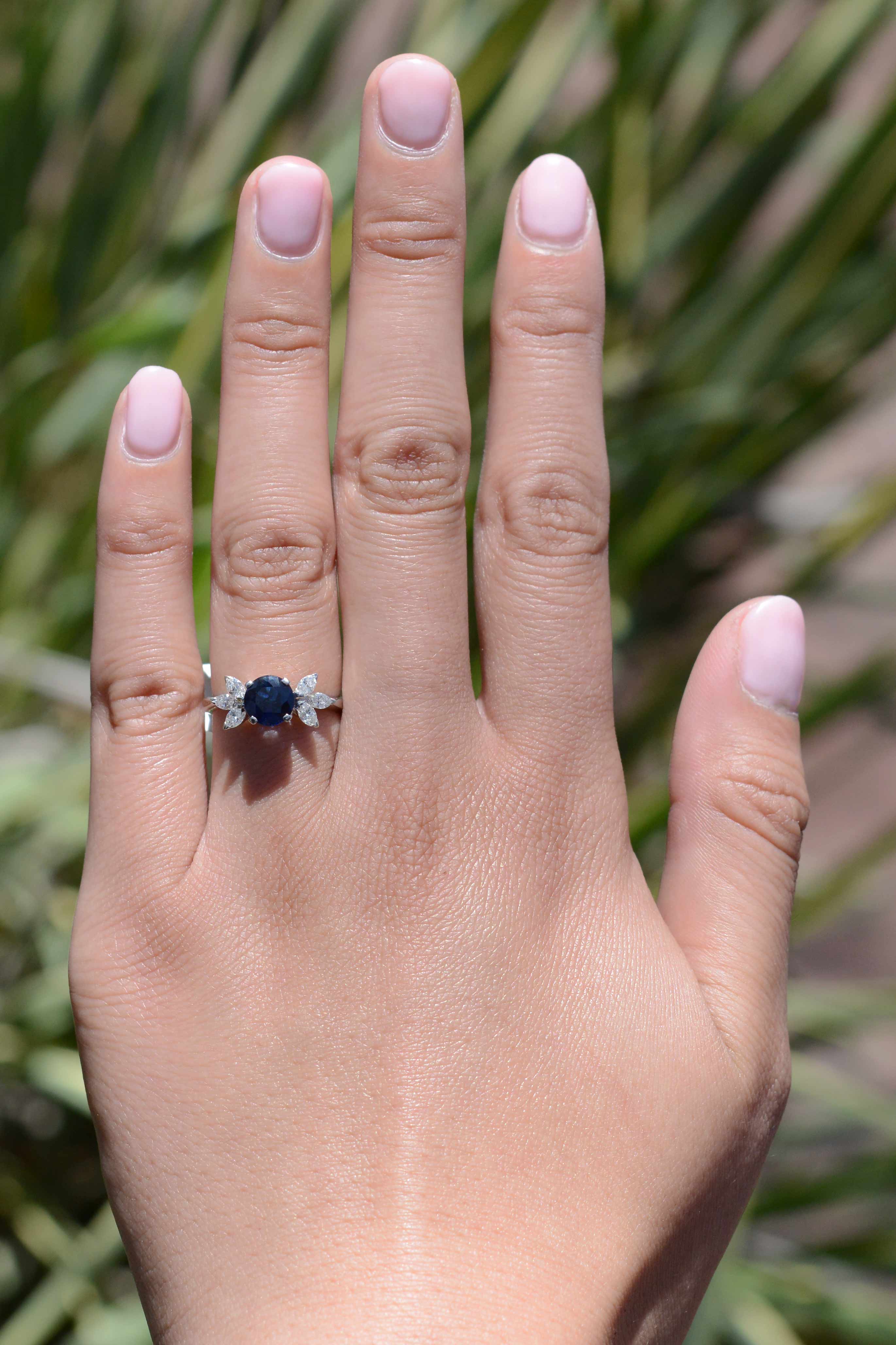 Midcentury Sapphire Diamond Flower Engagement Ring