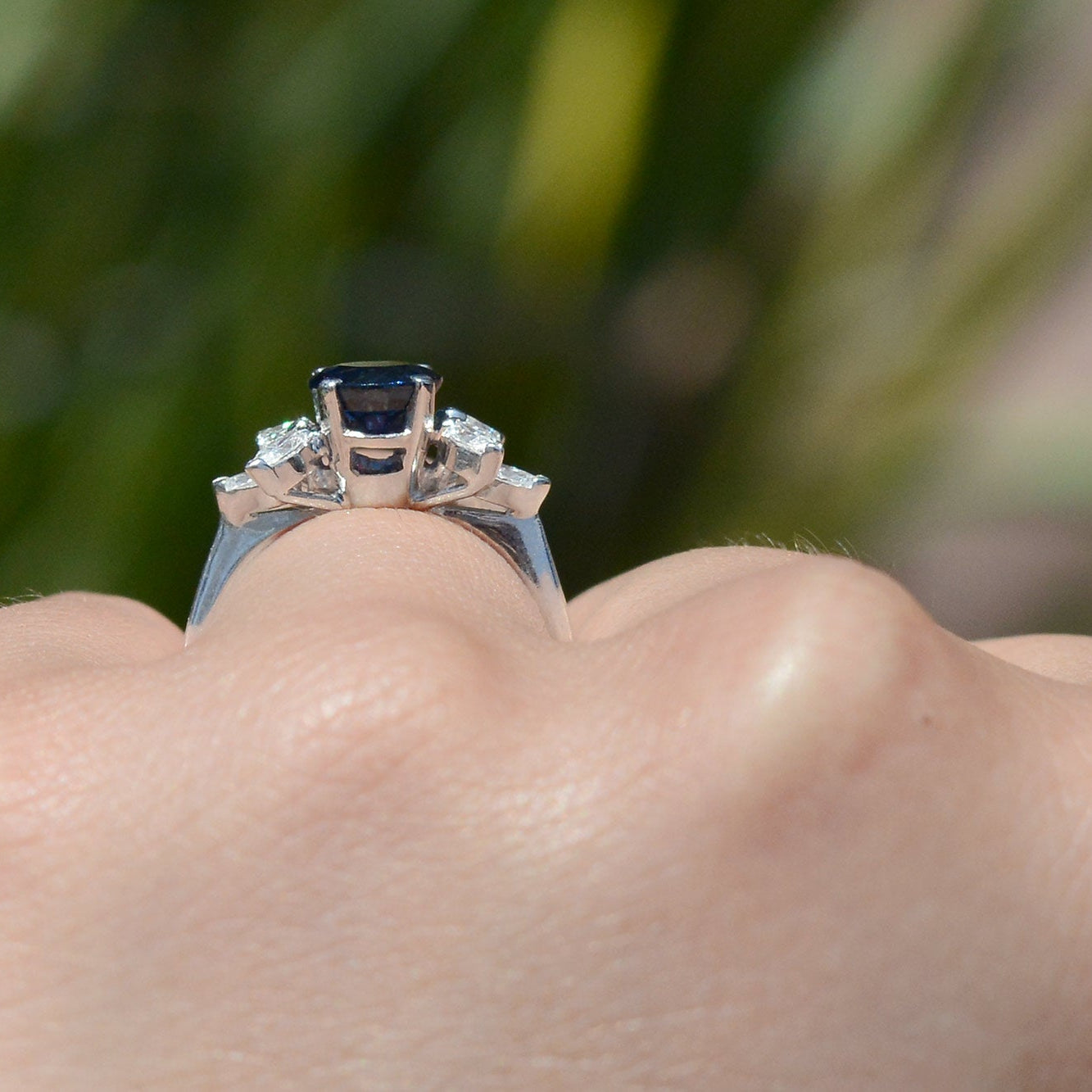 Midcentury Sapphire Diamond Flower Engagement Ring