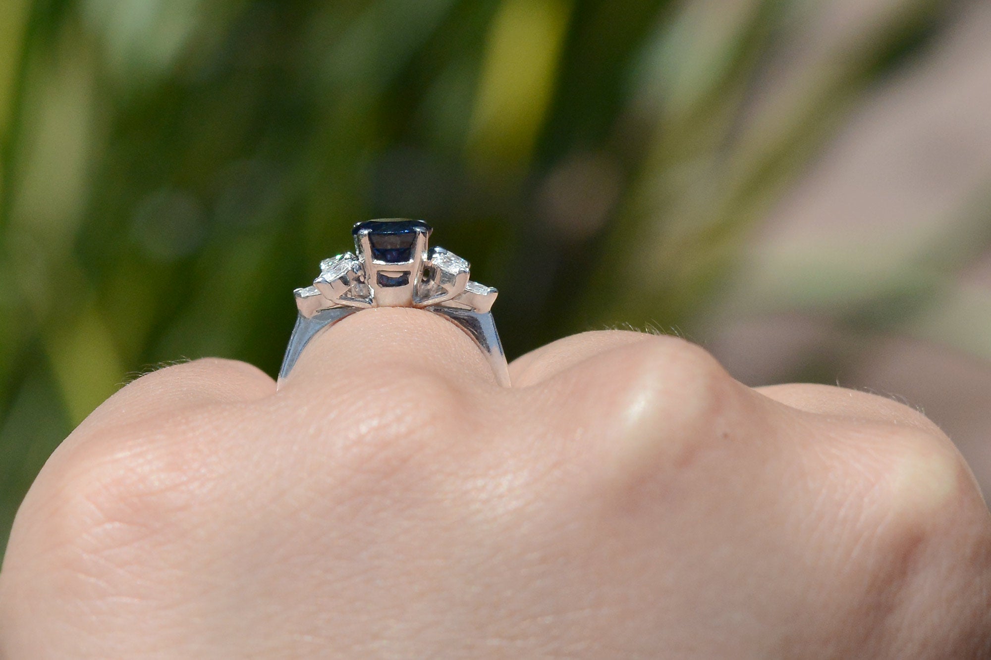Midcentury Sapphire Diamond Flower Engagement Ring
