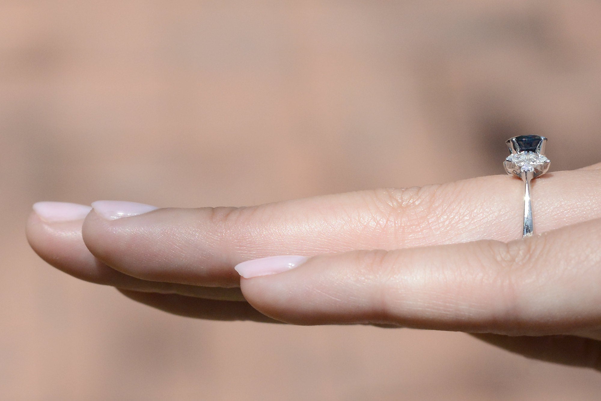 Midcentury Sapphire Diamond Flower Engagement Ring