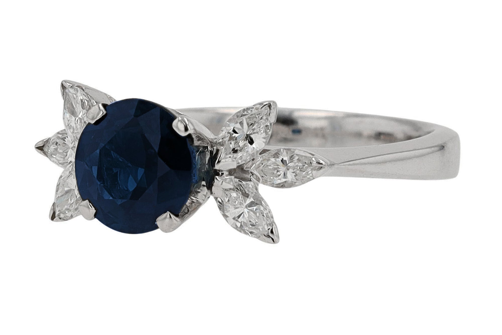 Midcentury Sapphire Diamond Flower Engagement Ring