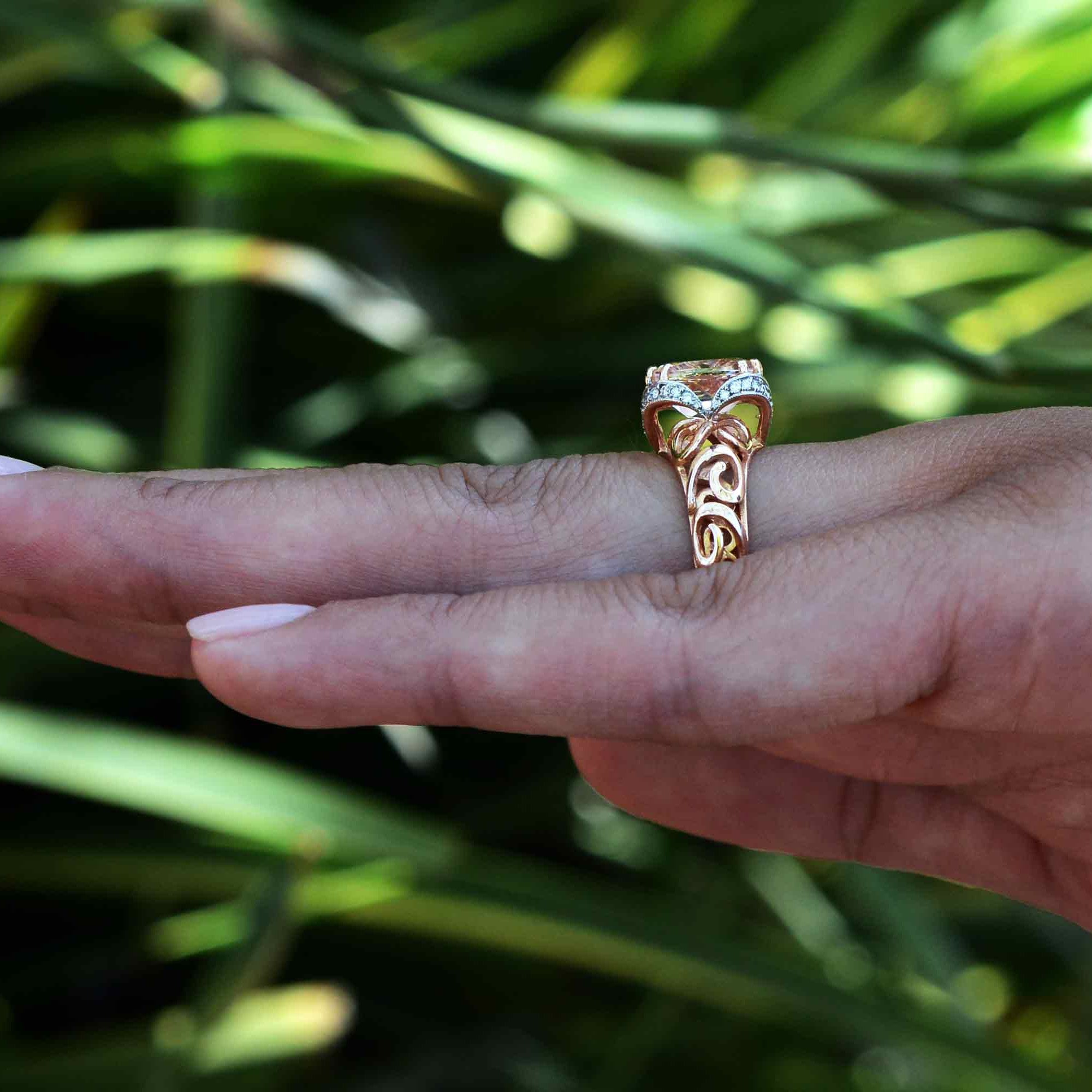 Modern Morganite Open Work Rose Gold Cocktail Ring