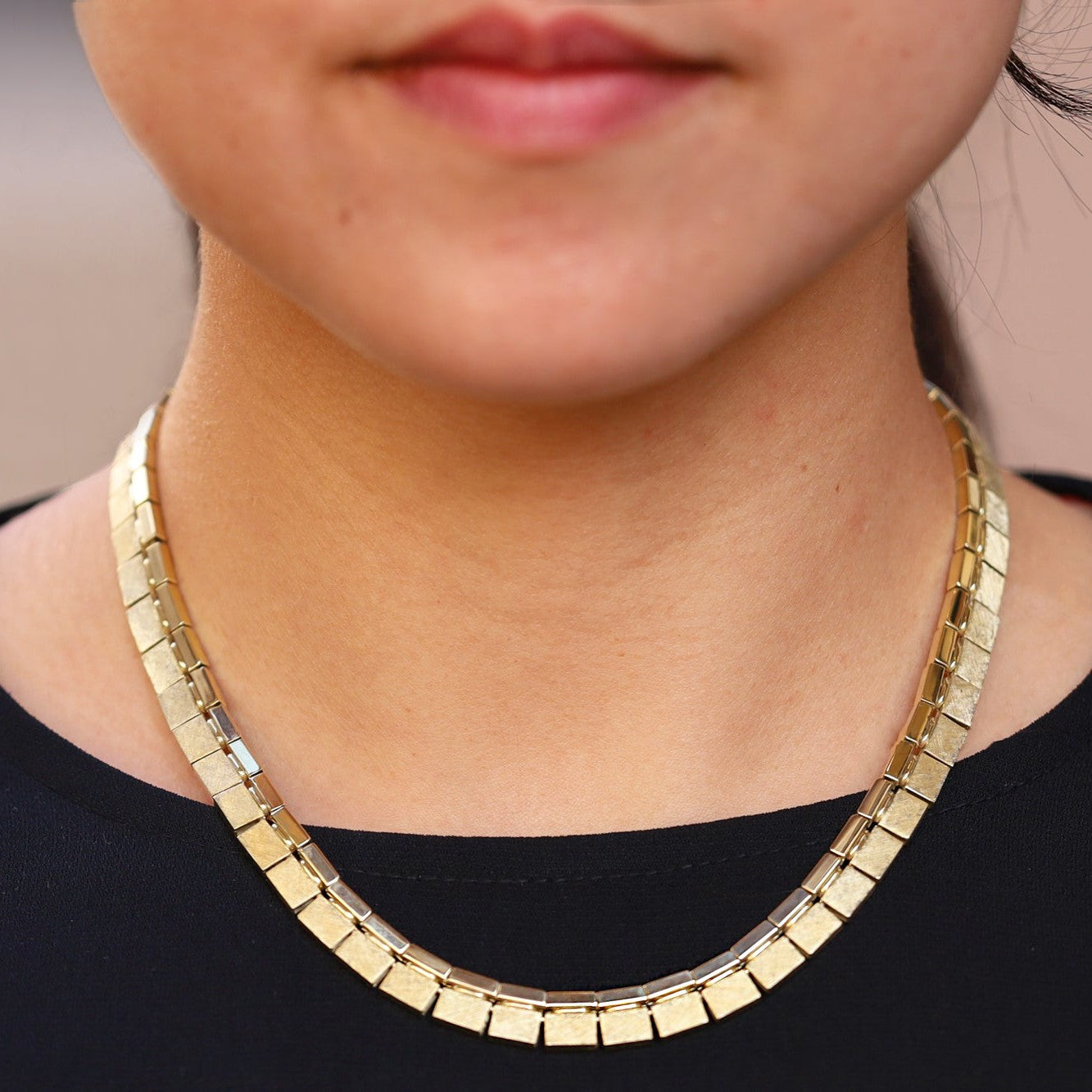 Modernist 1960s Vintage 14k Gold Florentine Link Necklace