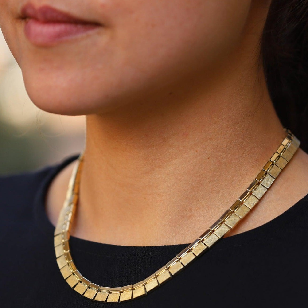 Modernist 1960s Vintage 14k Gold Florentine Link Necklace
