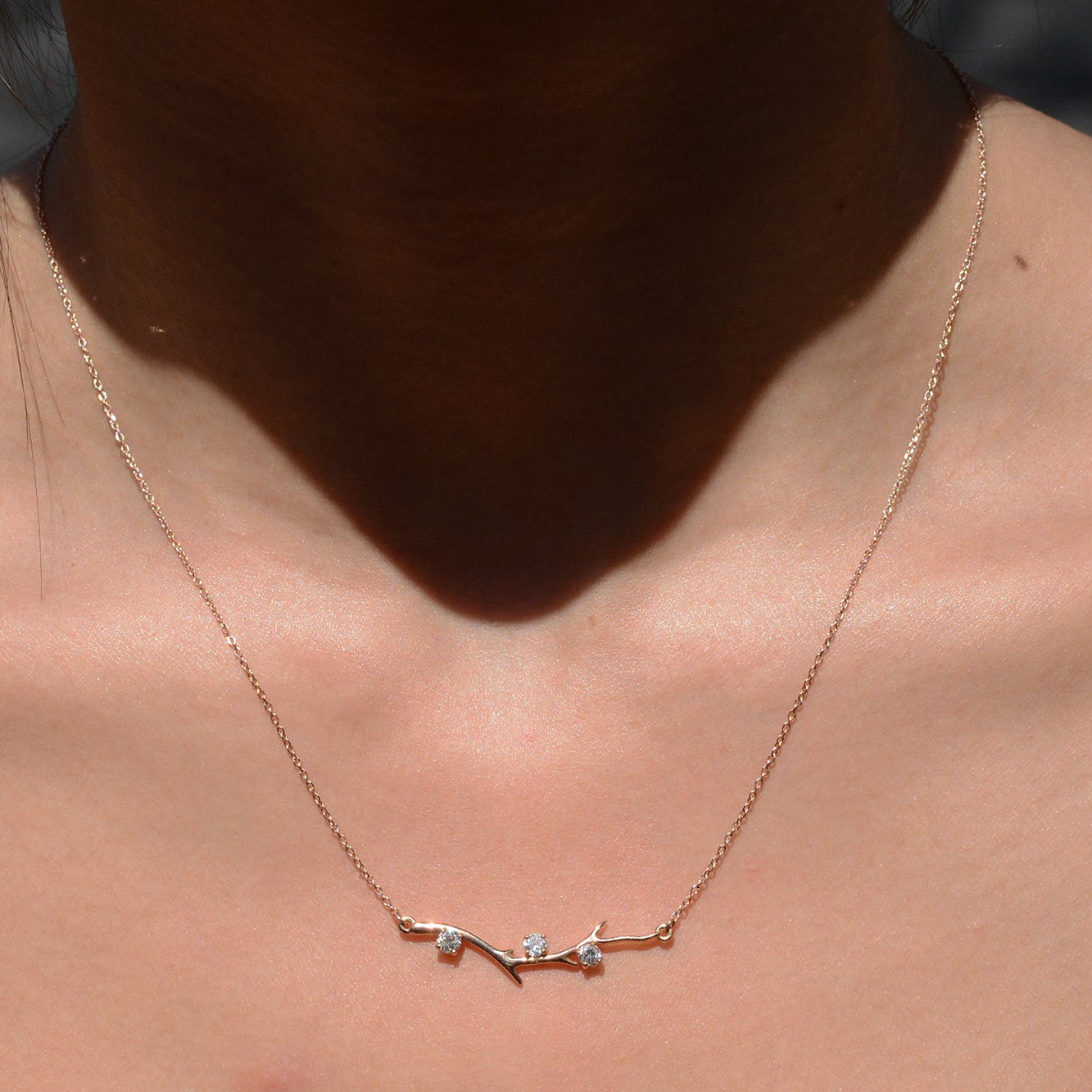 New 14k Rose Gold Diamond Branch Necklace