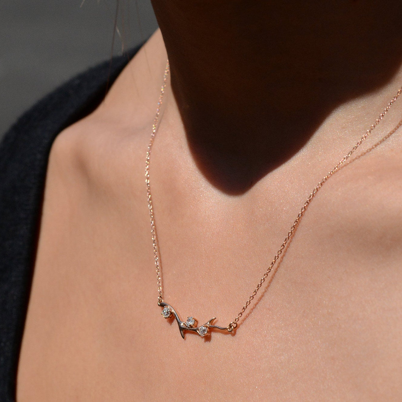 New 14k Rose Gold Diamond Branch Necklace