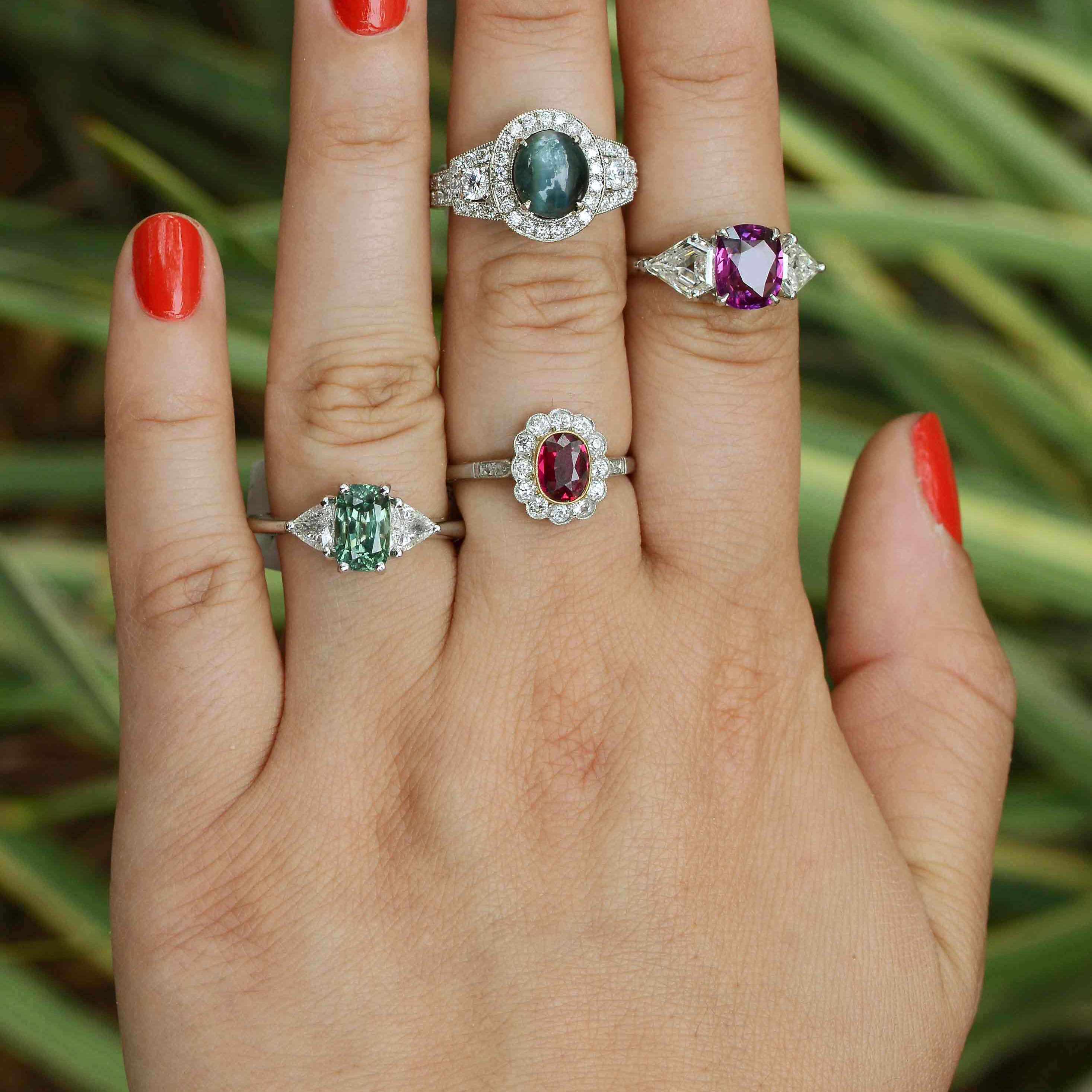 Some of our gemstone & diamond engagement rings from modern eras.