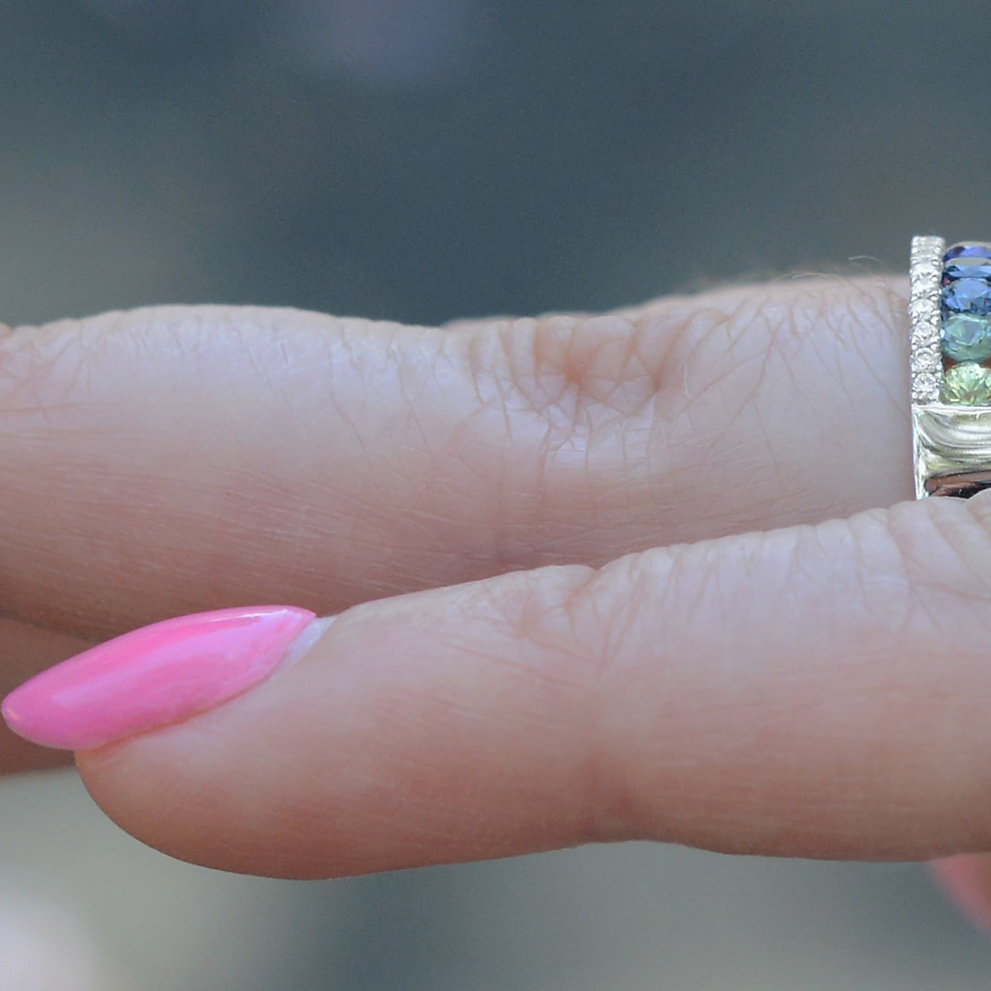 New Rainbow Sapphire & Diamond Wedding Band Engagement Ring