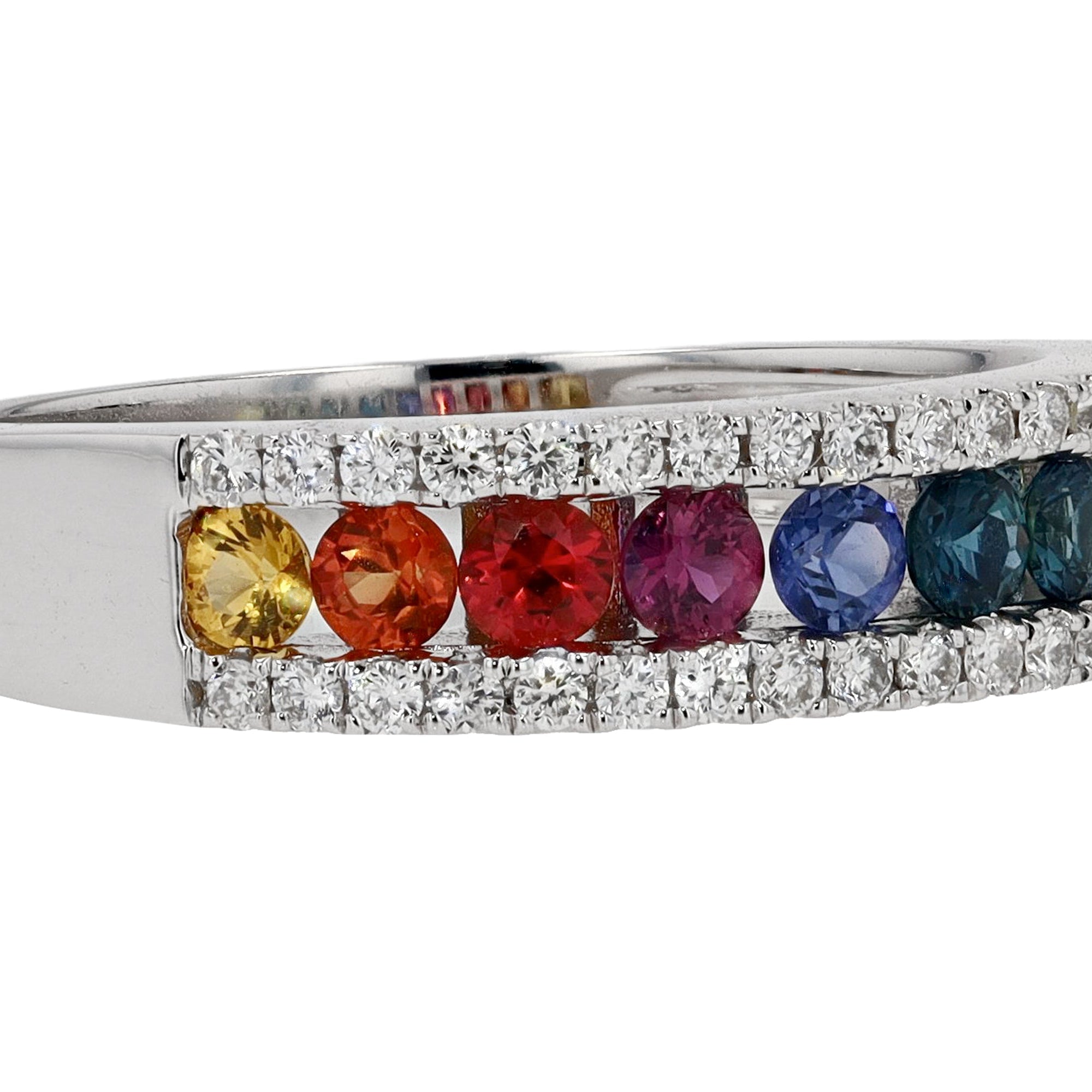 New Rainbow Sapphire & Diamond Wedding Band Engagement Ring